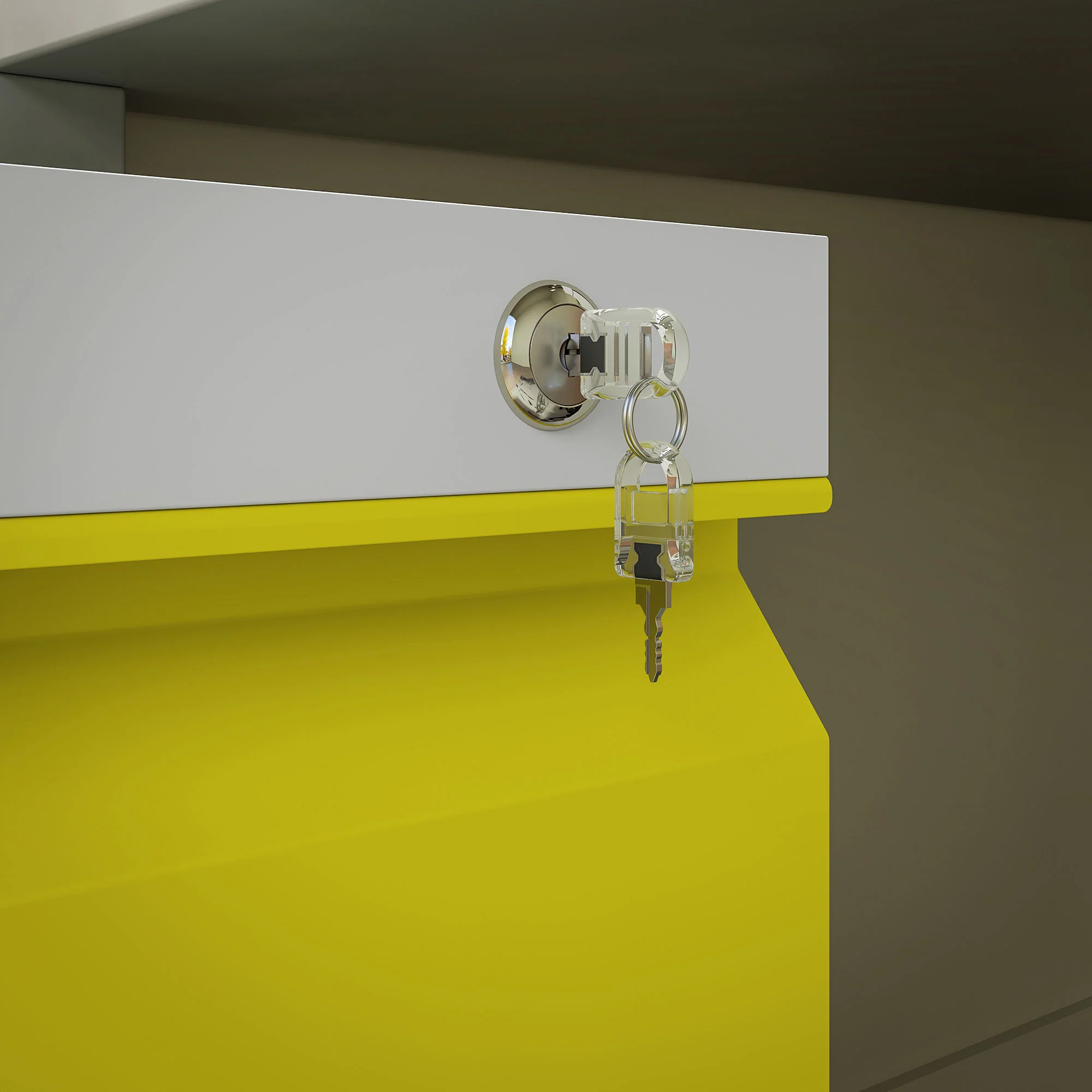 Vinsetto 3 Drawer File Cabinet, Lockable Metal Filling Cabinet - Yellow/Grey/Green - Image 9