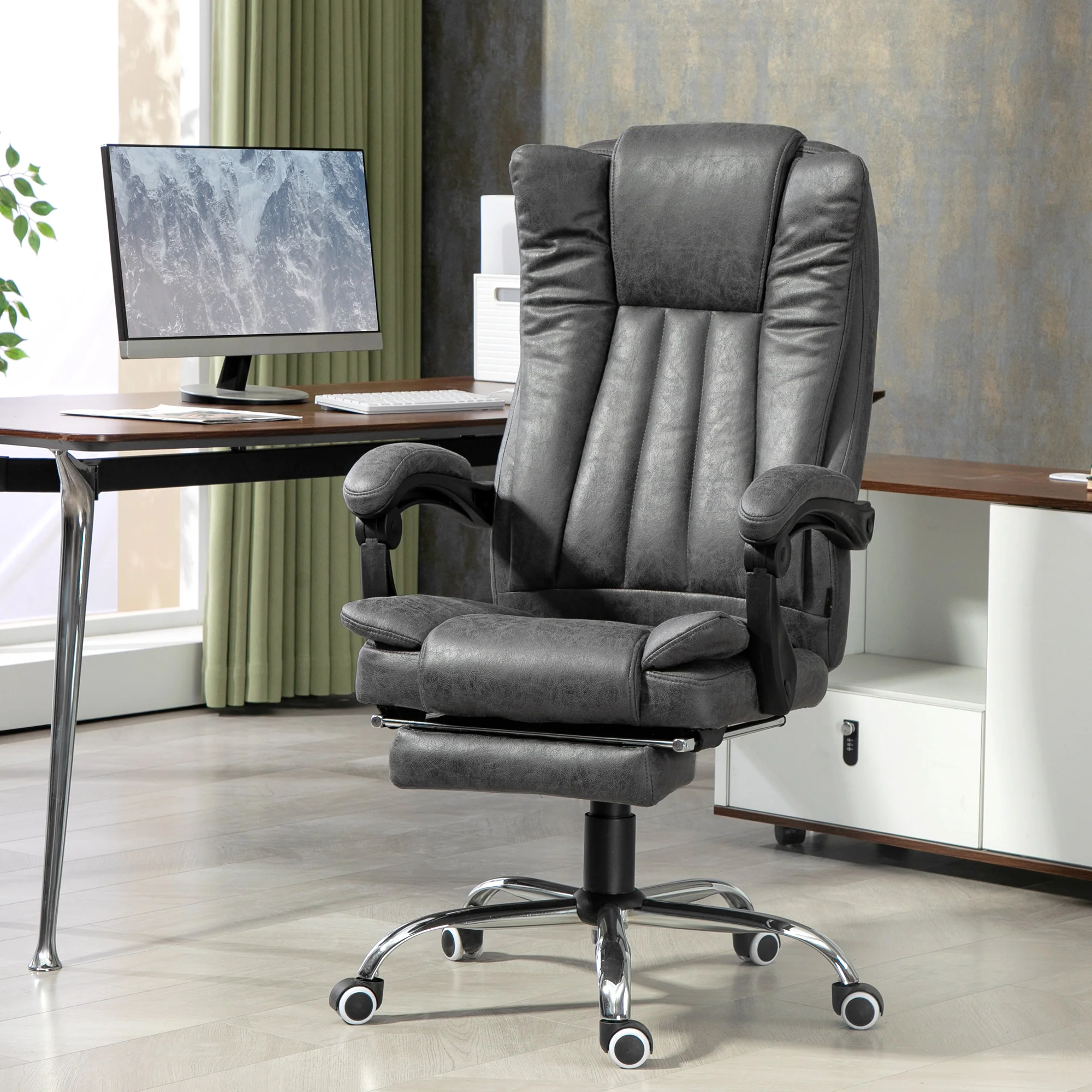 Vinsetto 6-Point Vibrating Heat Massage Chair W/ Microfibre Upholstery - Dark Brown/Light Brown/Charcoal Grey/Cream - Image 11
