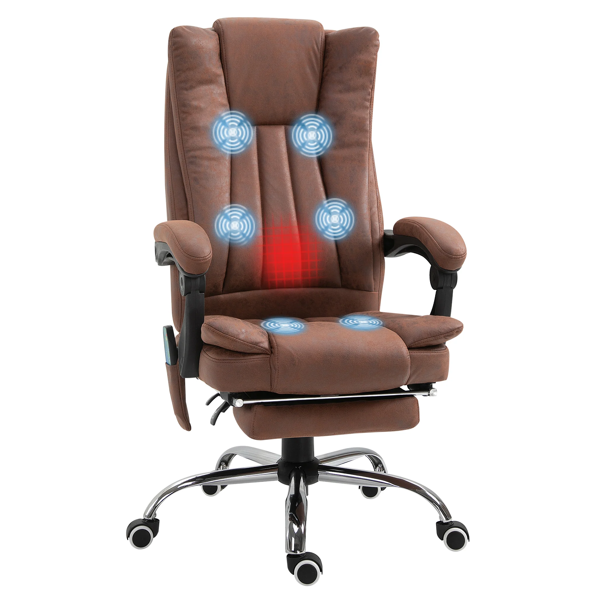 Vinsetto 6-Point Vibrating Heat Massage Chair W/ Microfibre Upholstery - Dark Brown/Light Brown/Charcoal Grey/Cream - Image 12