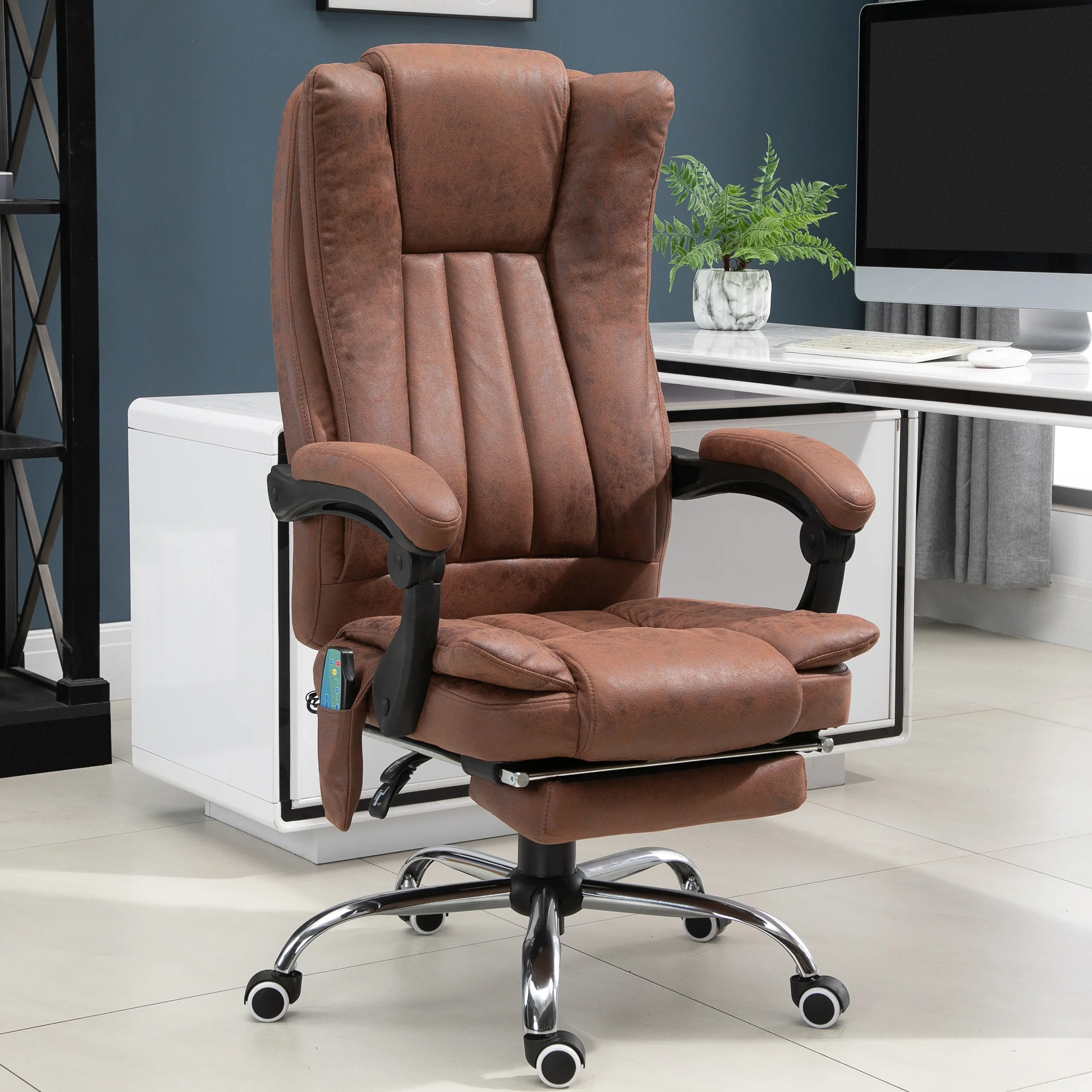 Vinsetto 6-Point Vibrating Heat Massage Chair W/ Microfibre Upholstery - Dark Brown/Light Brown/Charcoal Grey/Cream - Image 13