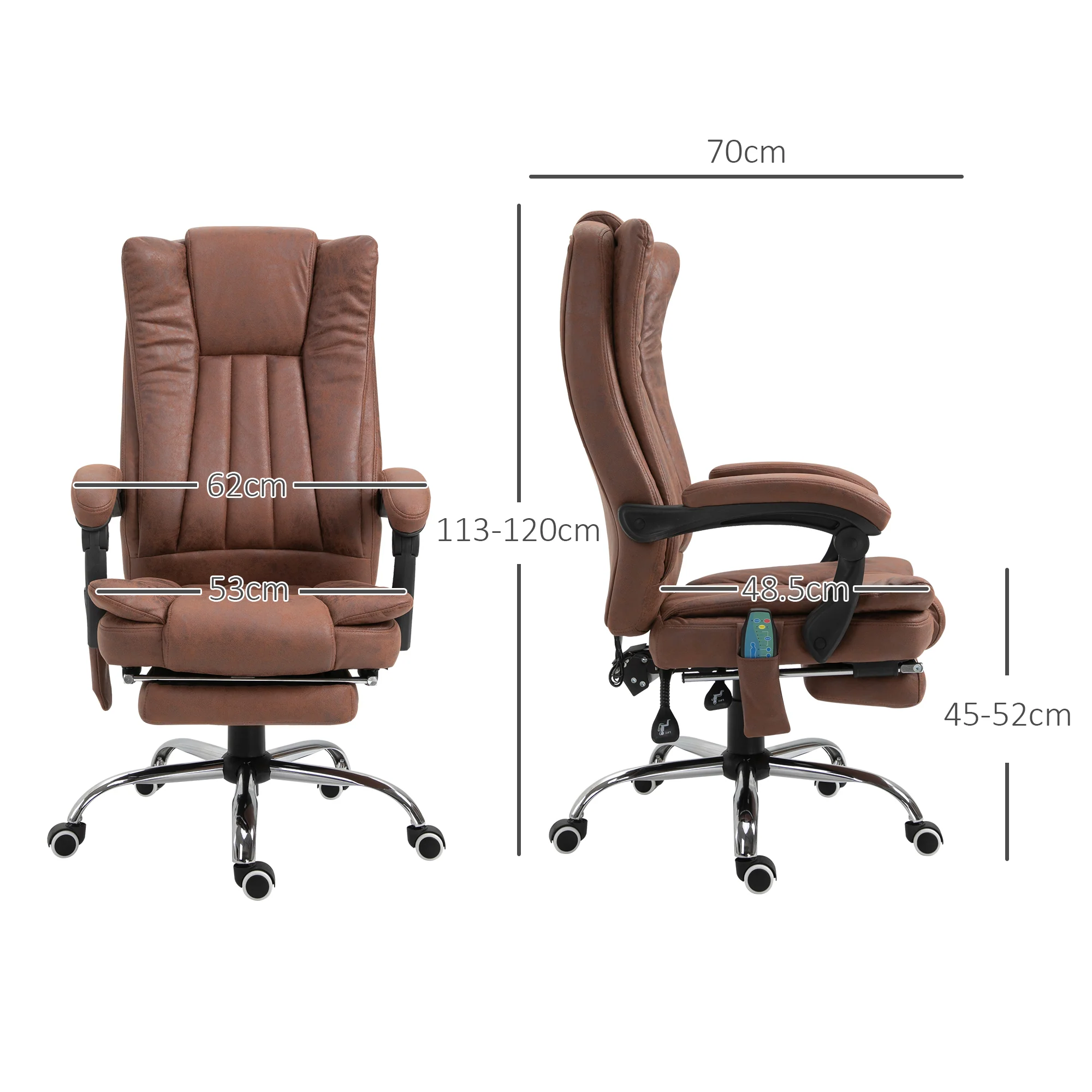 Vinsetto 6-Point Vibrating Heat Massage Chair W/ Microfibre Upholstery - Dark Brown/Light Brown/Charcoal Grey/Cream - Image 16