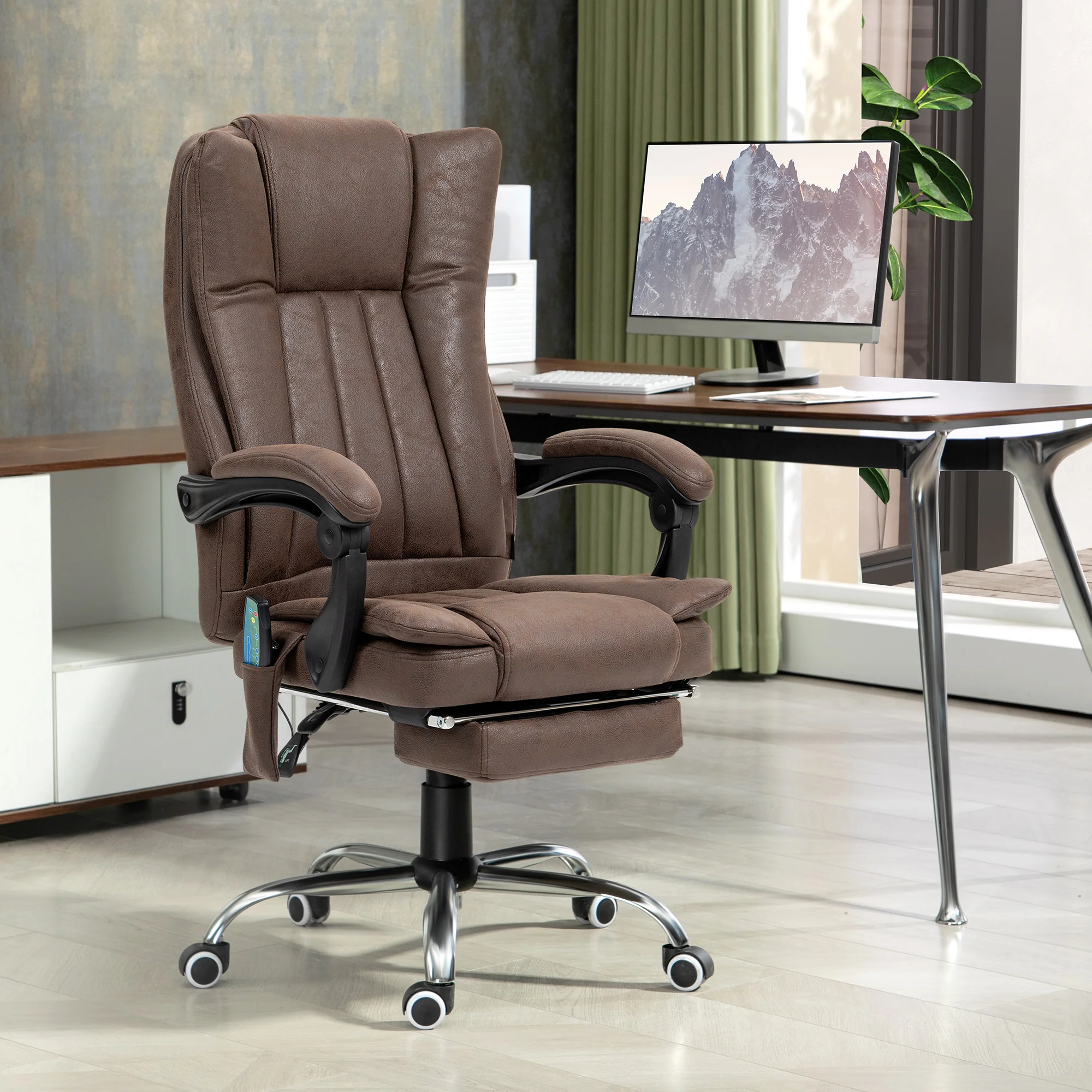 Vinsetto 6-Point Vibrating Heat Massage Chair W/ Microfibre Upholstery - Dark Brown/Light Brown/Charcoal Grey/Cream - Image 2
