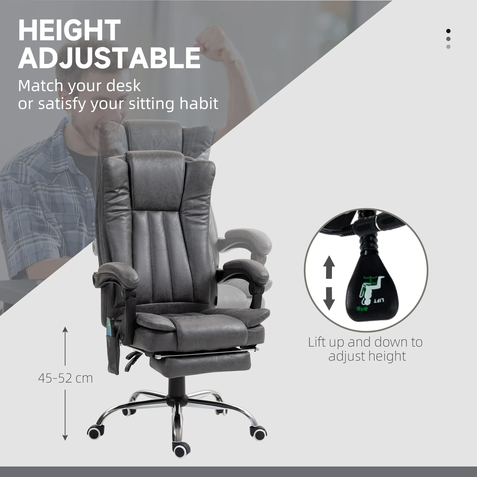 Vinsetto 6-Point Vibrating Heat Massage Chair W/ Microfibre Upholstery - Dark Brown/Light Brown/Charcoal Grey/Cream - Image 23