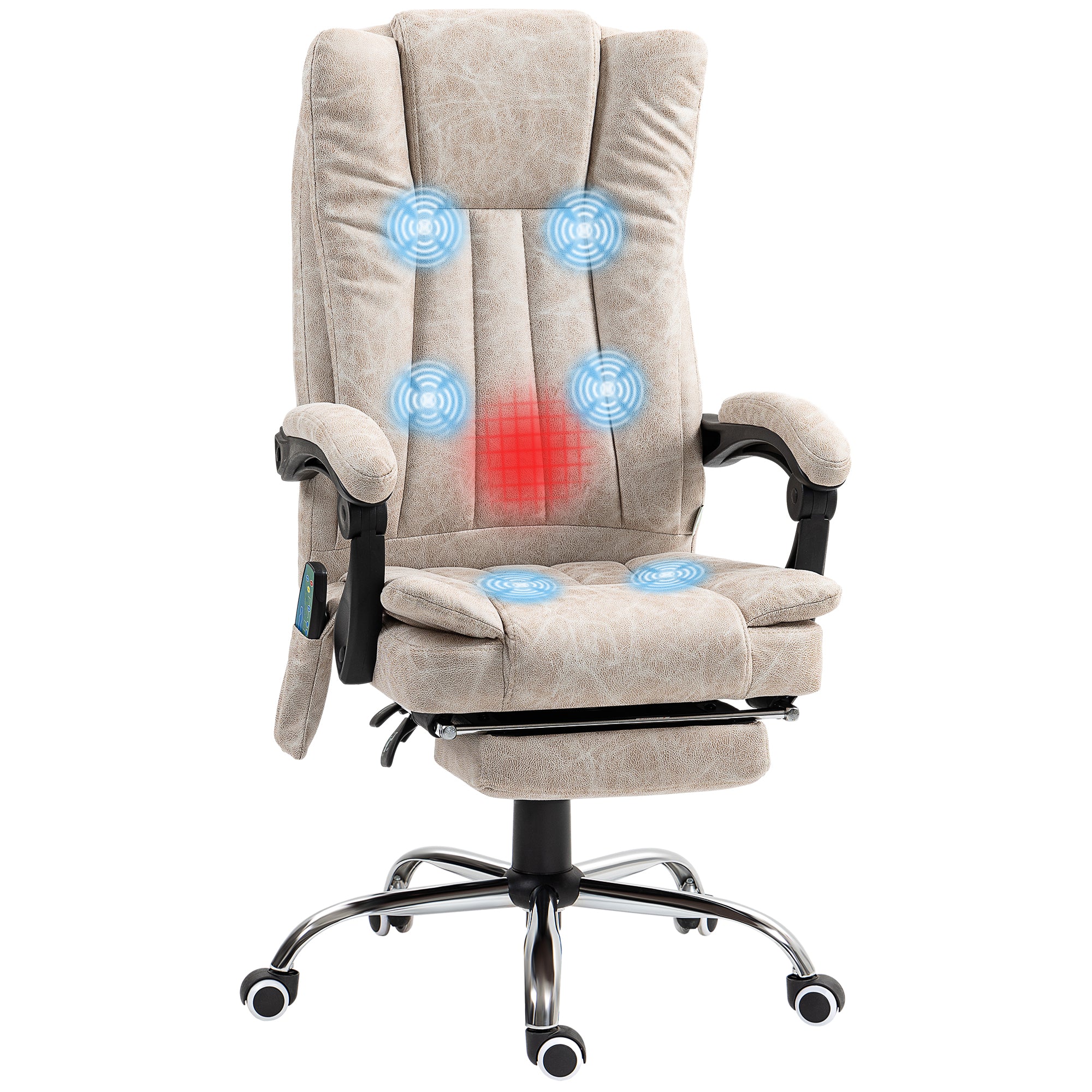 Vinsetto 6-Point Vibrating Heat Massage Chair W/ Microfibre Upholstery - Dark Brown/Light Brown/Charcoal Grey/Cream - Image 28