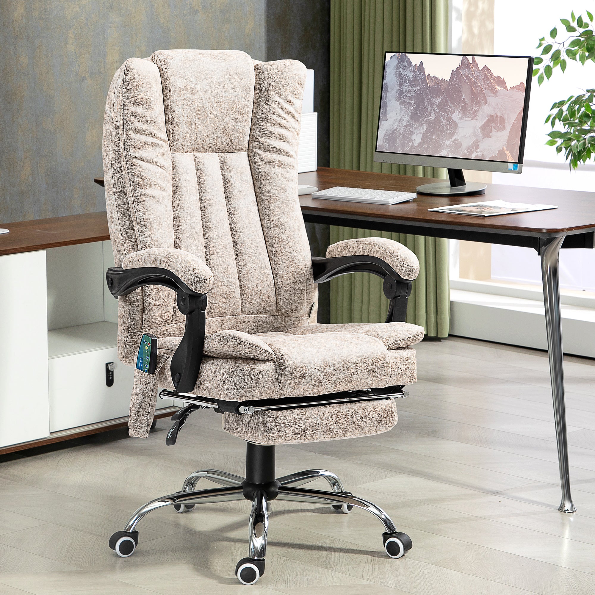 Vinsetto 6-Point Vibrating Heat Massage Chair W/ Microfibre Upholstery - Dark Brown/Light Brown/Charcoal Grey/Cream - Image 29