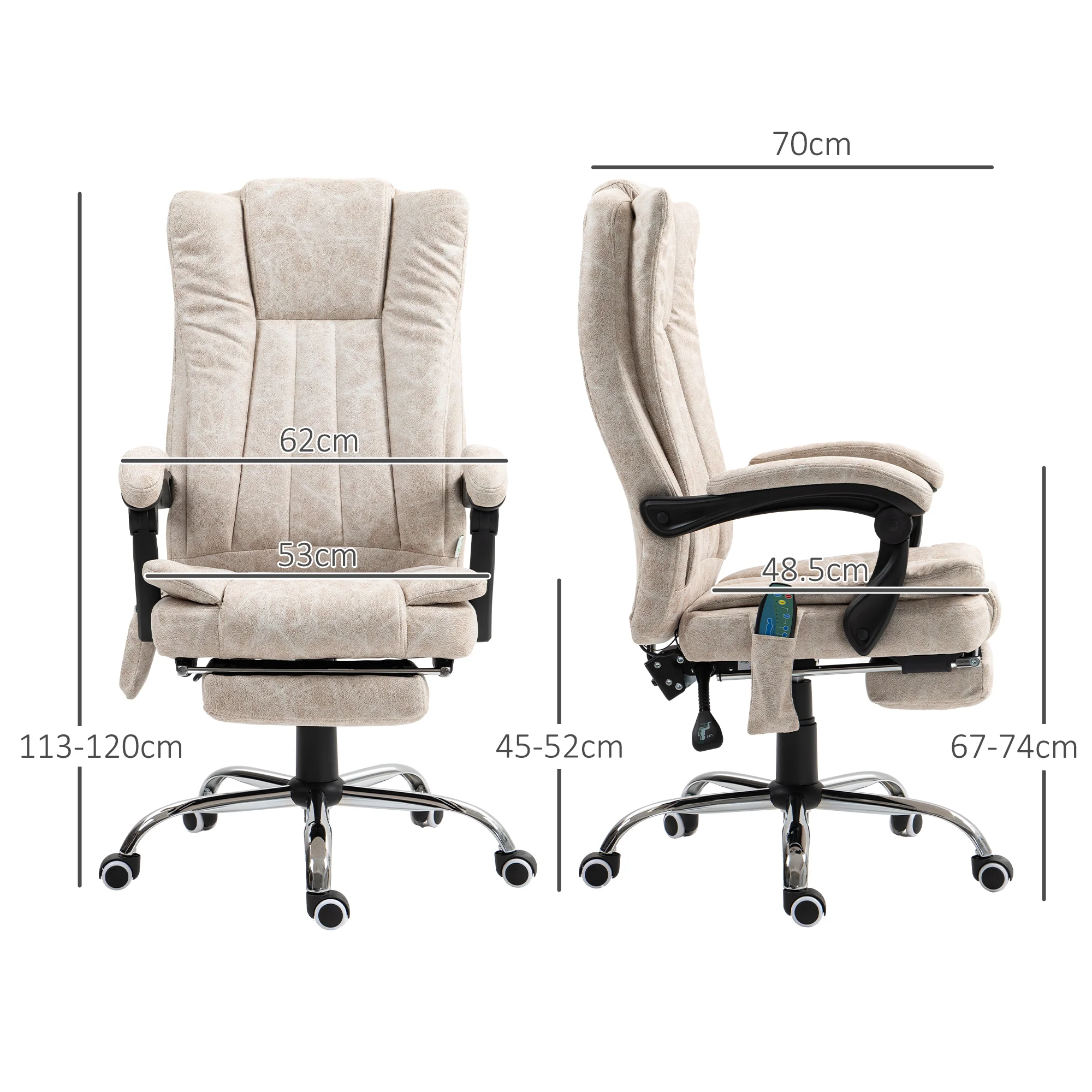 Vinsetto 6-Point Vibrating Heat Massage Chair W/ Microfibre Upholstery - Dark Brown/Light Brown/Charcoal Grey/Cream - Image 32