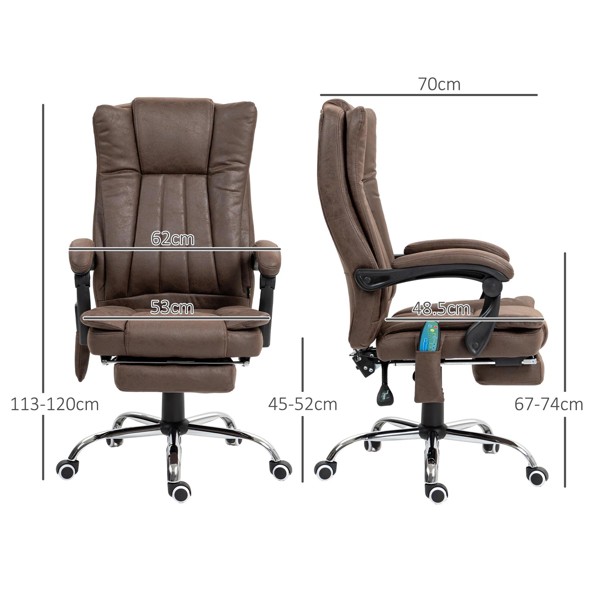 Vinsetto 6-Point Vibrating Heat Massage Chair W/ Microfibre Upholstery - Dark Brown/Light Brown/Charcoal Grey/Cream - Image 5