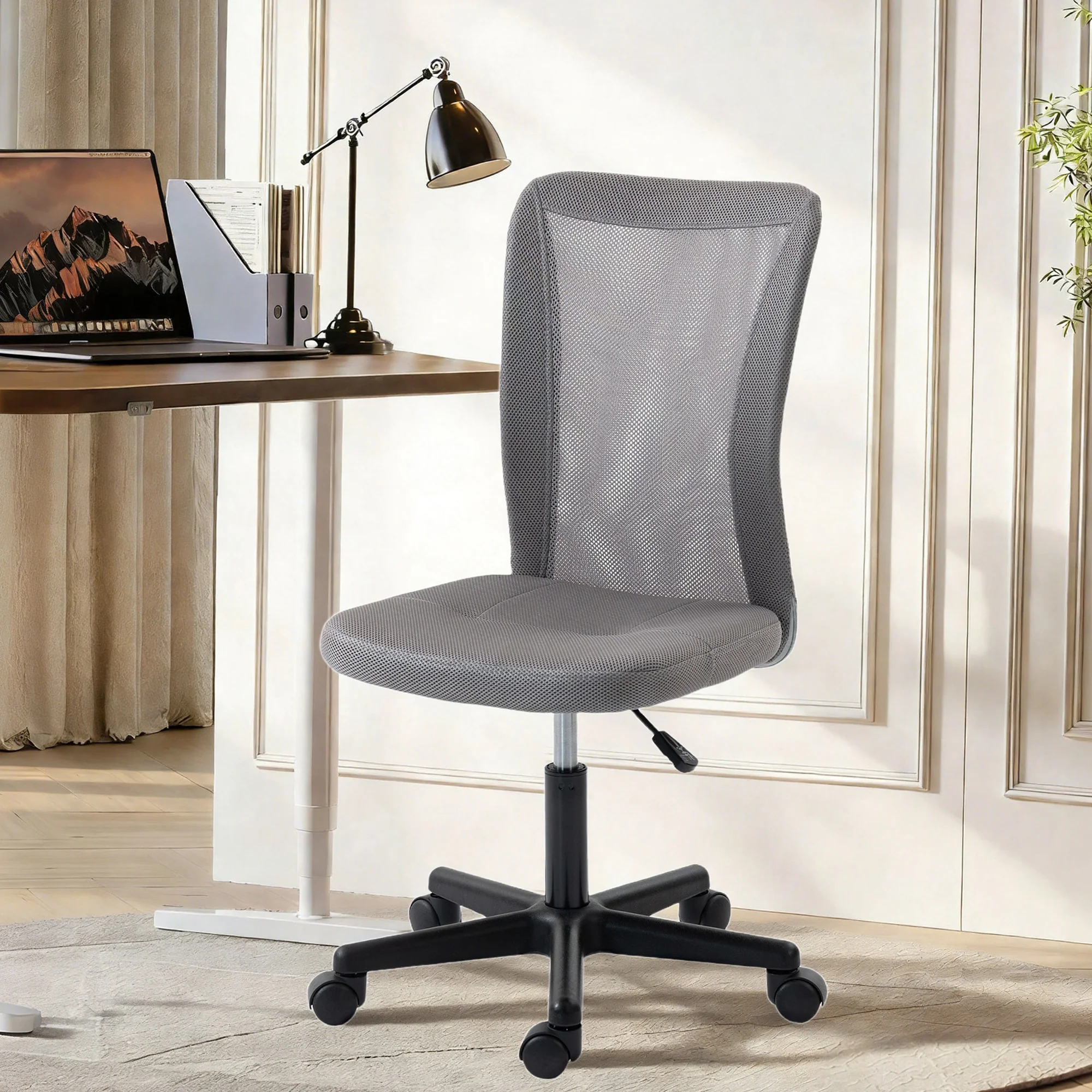 Vinsetto Armless Office Chair, Swivel Desk Chair W/ Adjustable Height Grey - Image 2