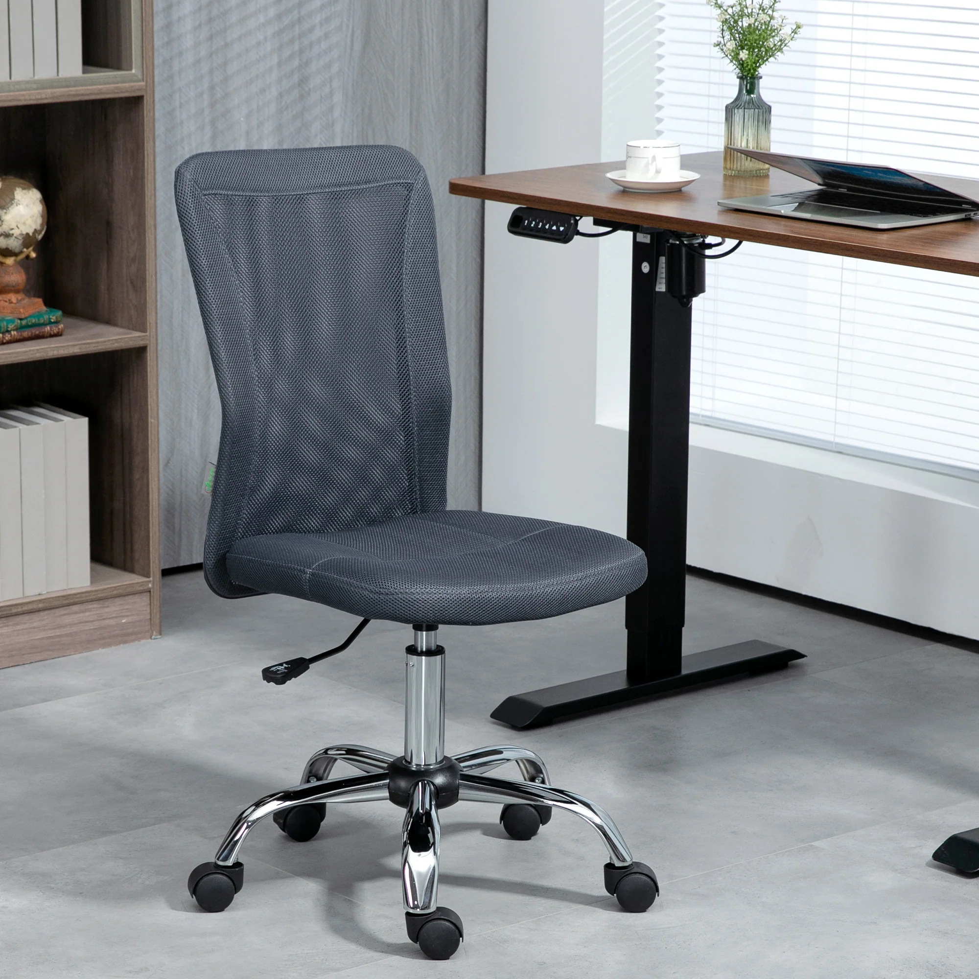Vinsetto Armless Office Chair with Adjustable Height Mesh Back Wheels Dark Grey - Image 2