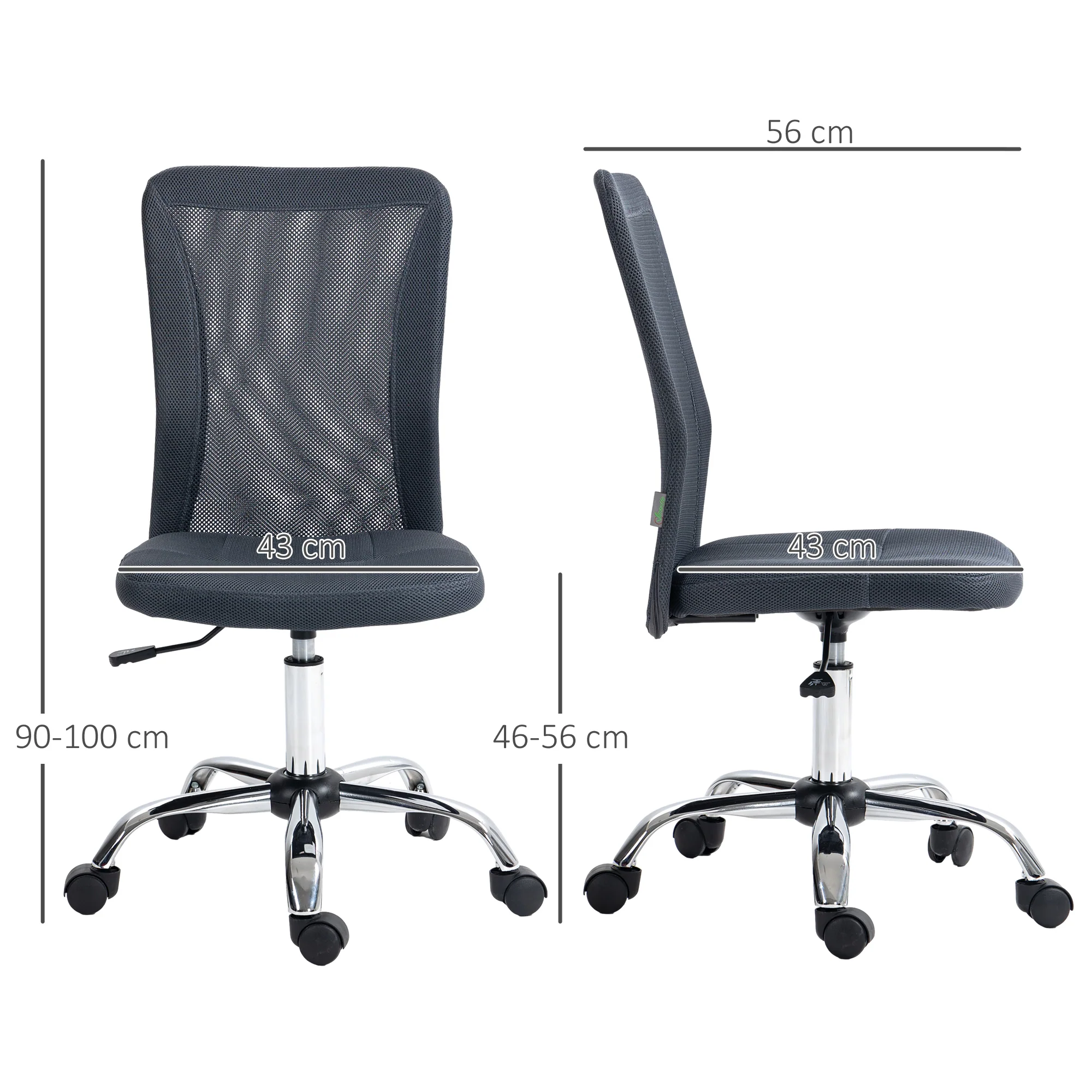 Vinsetto Armless Office Chair with Adjustable Height Mesh Back Wheels Dark Grey - Image 5