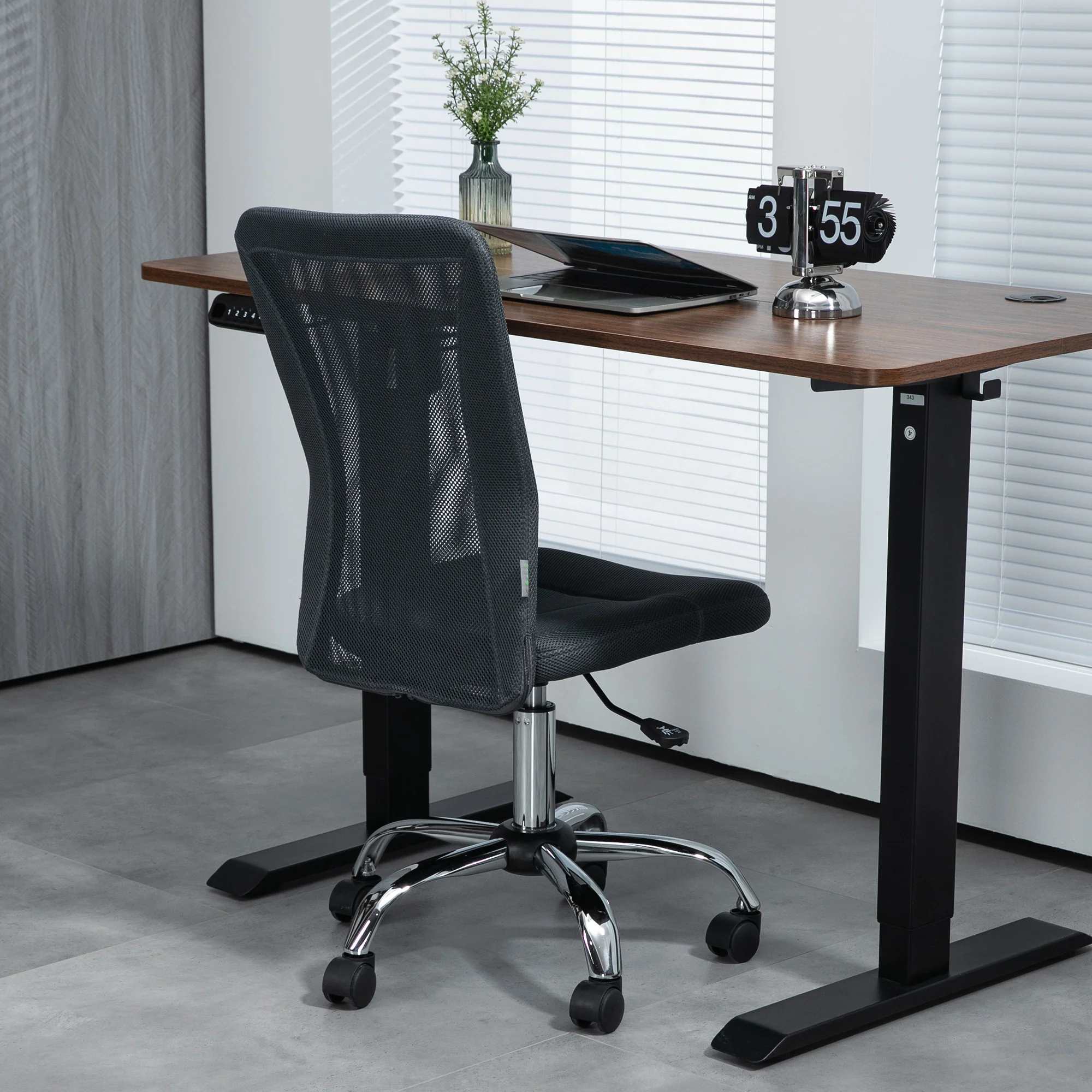 Vinsetto Armless Office Chair with Adjustable Height Mesh Back Wheels Dark Grey - Image 6