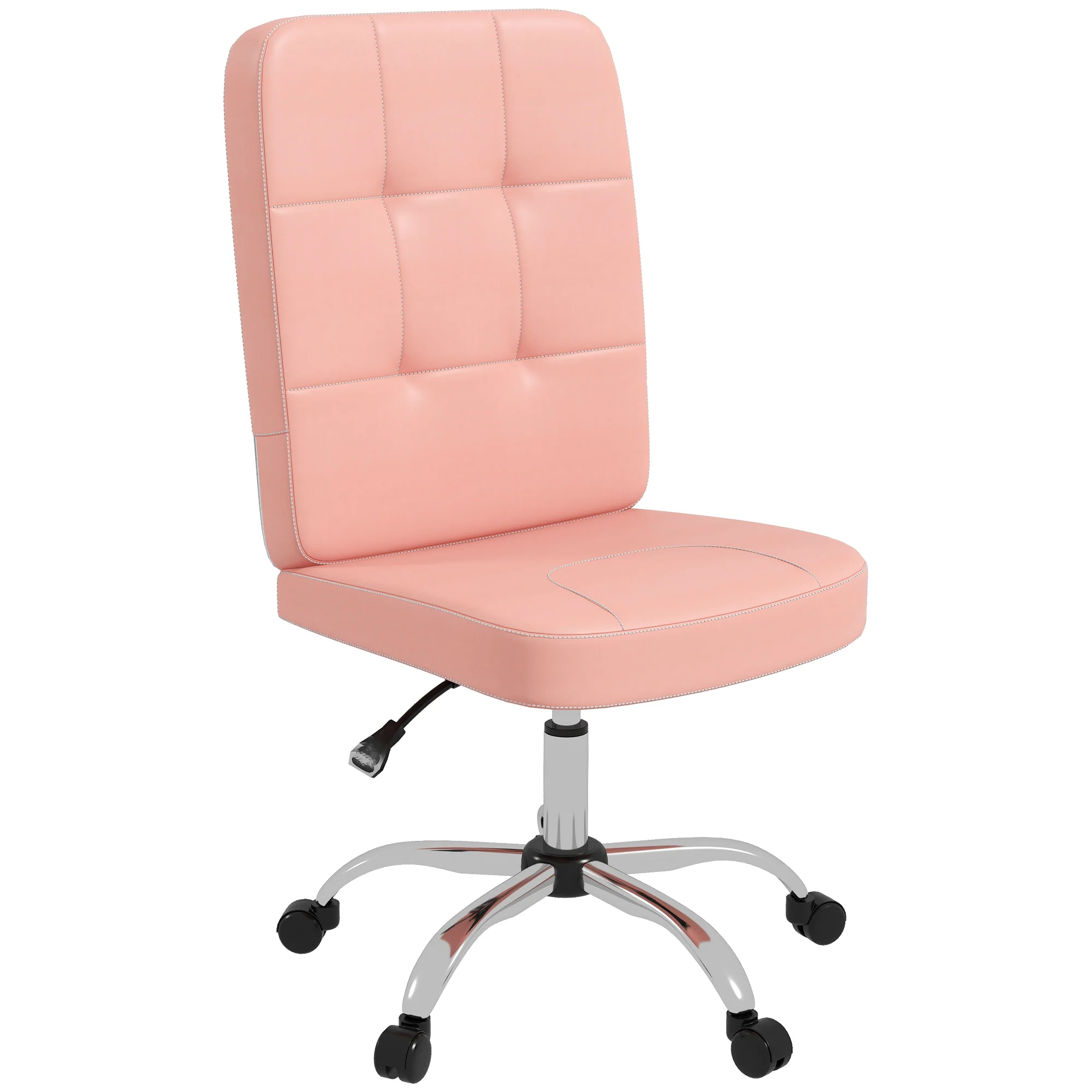 Vinsetto Curved Back Home Office Chair With Adjustable Height - White/Pink - Image 10