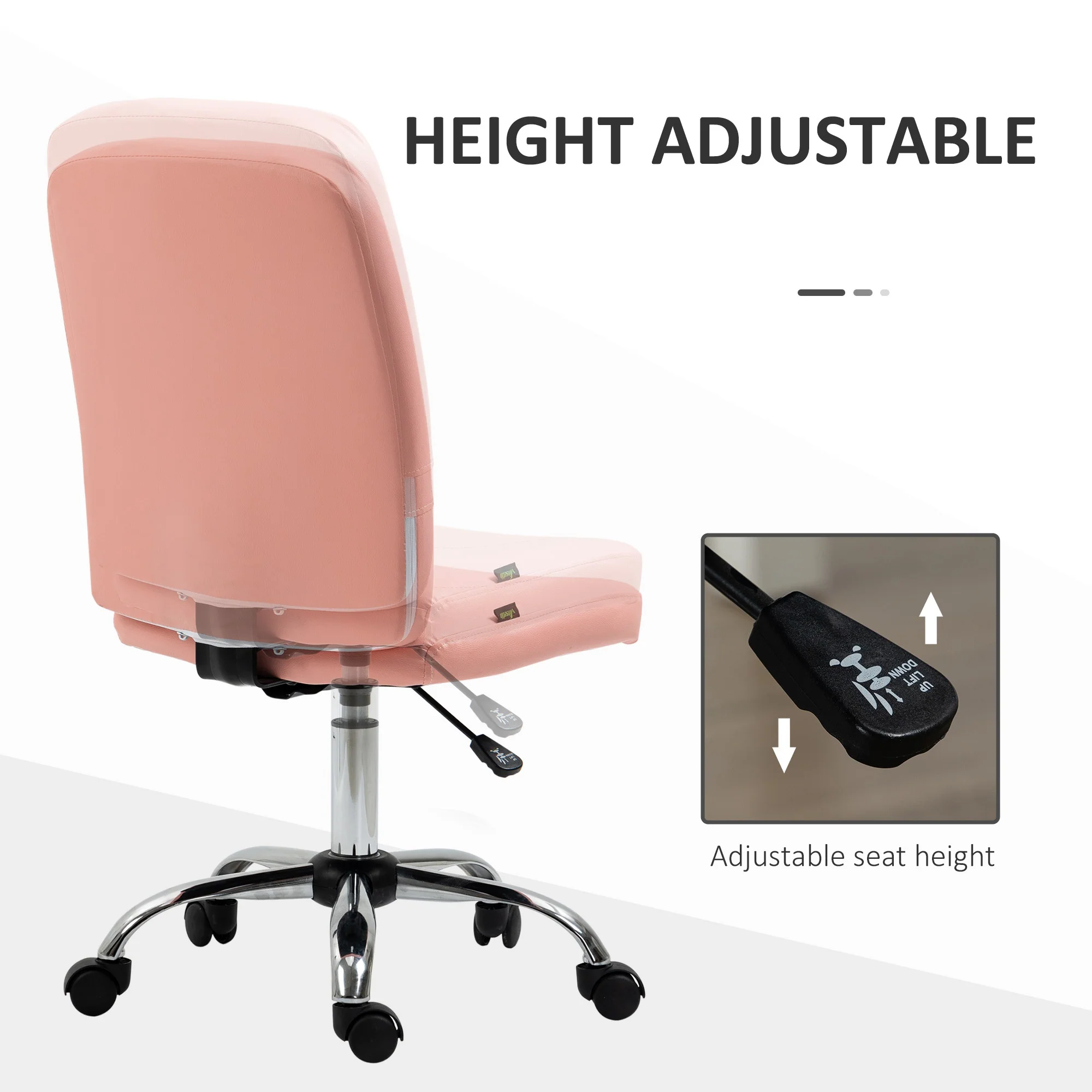 Vinsetto Curved Back Home Office Chair With Adjustable Height - White/Pink - Image 12