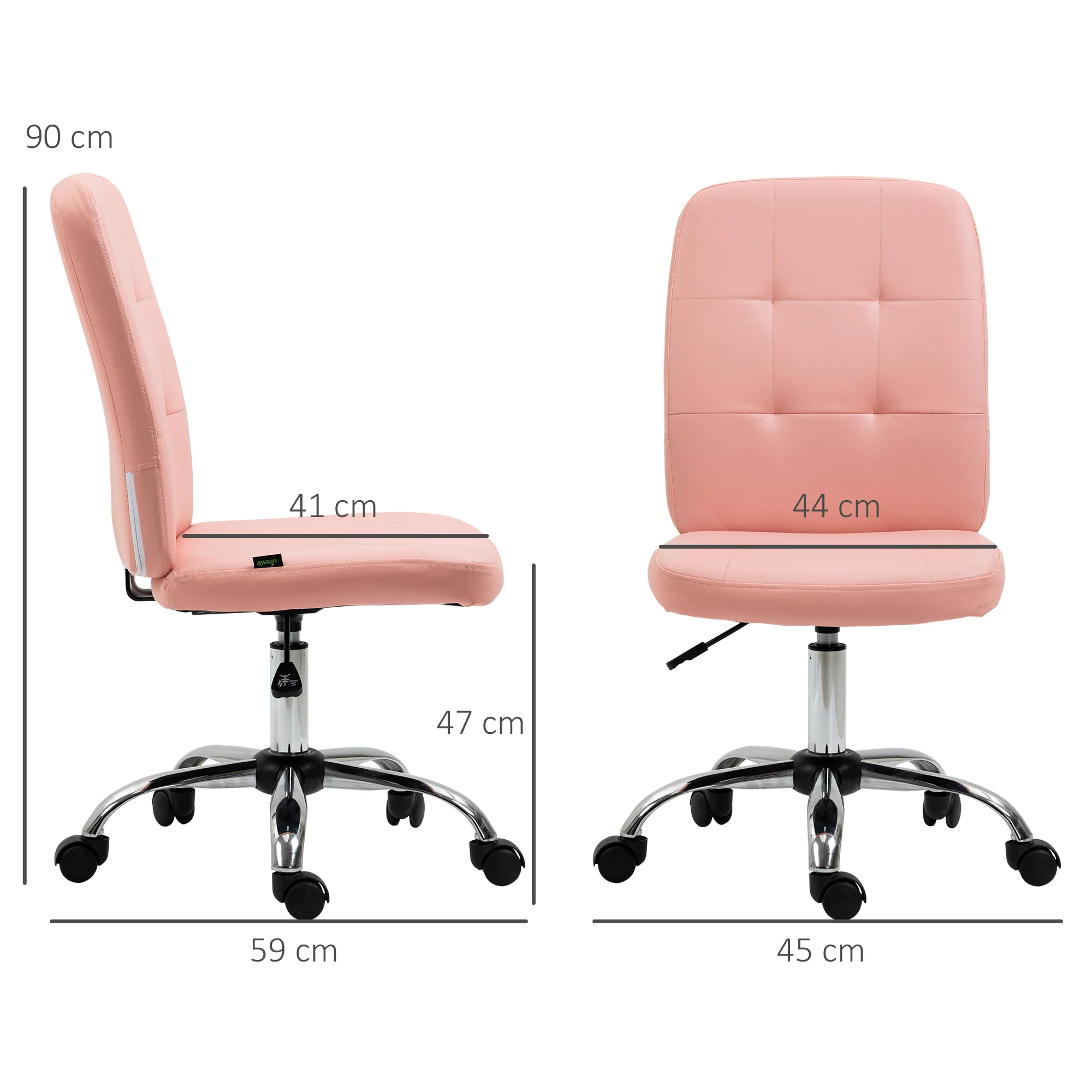 Vinsetto Curved Back Home Office Chair With Adjustable Height - White/Pink - Image 14