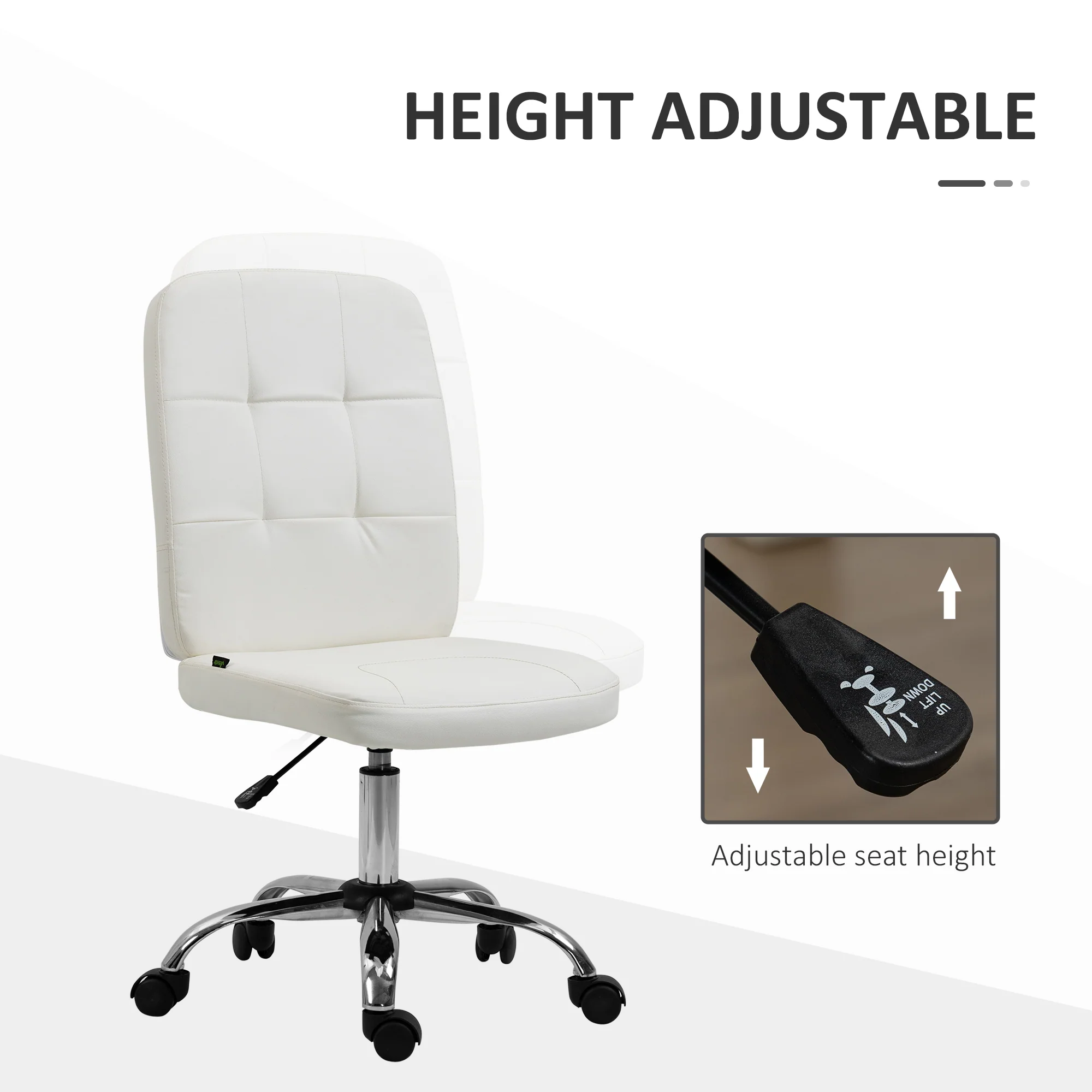 Vinsetto Curved Back Home Office Chair With Adjustable Height - White/Pink - Image 3