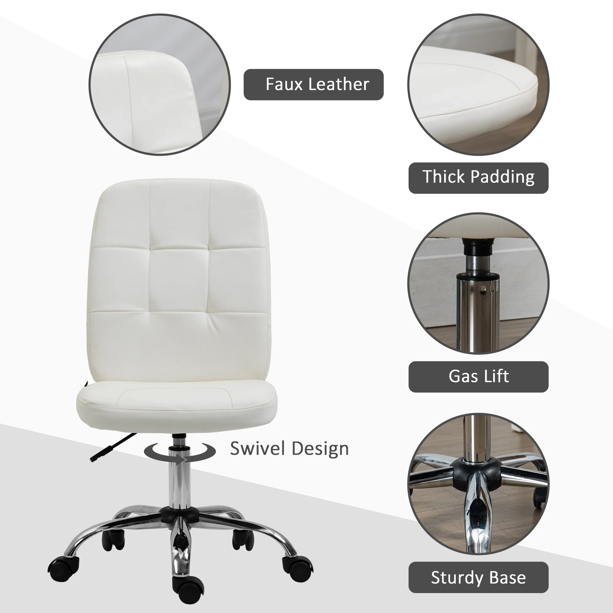 Vinsetto Curved Back Home Office Chair With Adjustable Height - White/Pink - Image 4