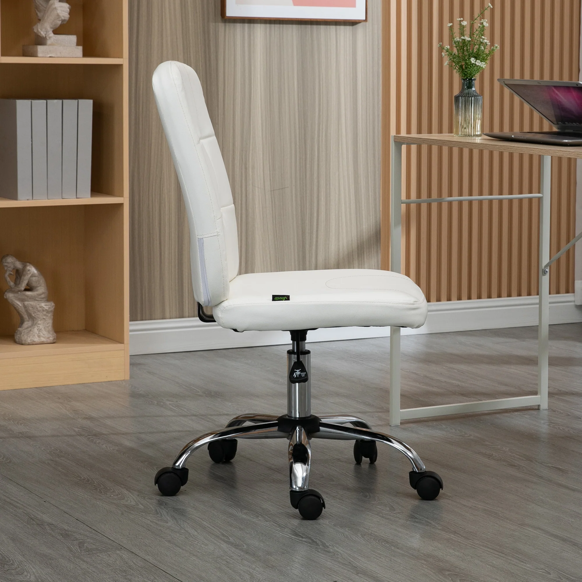 Vinsetto Curved Back Home Office Chair With Adjustable Height - White/Pink - Image 7