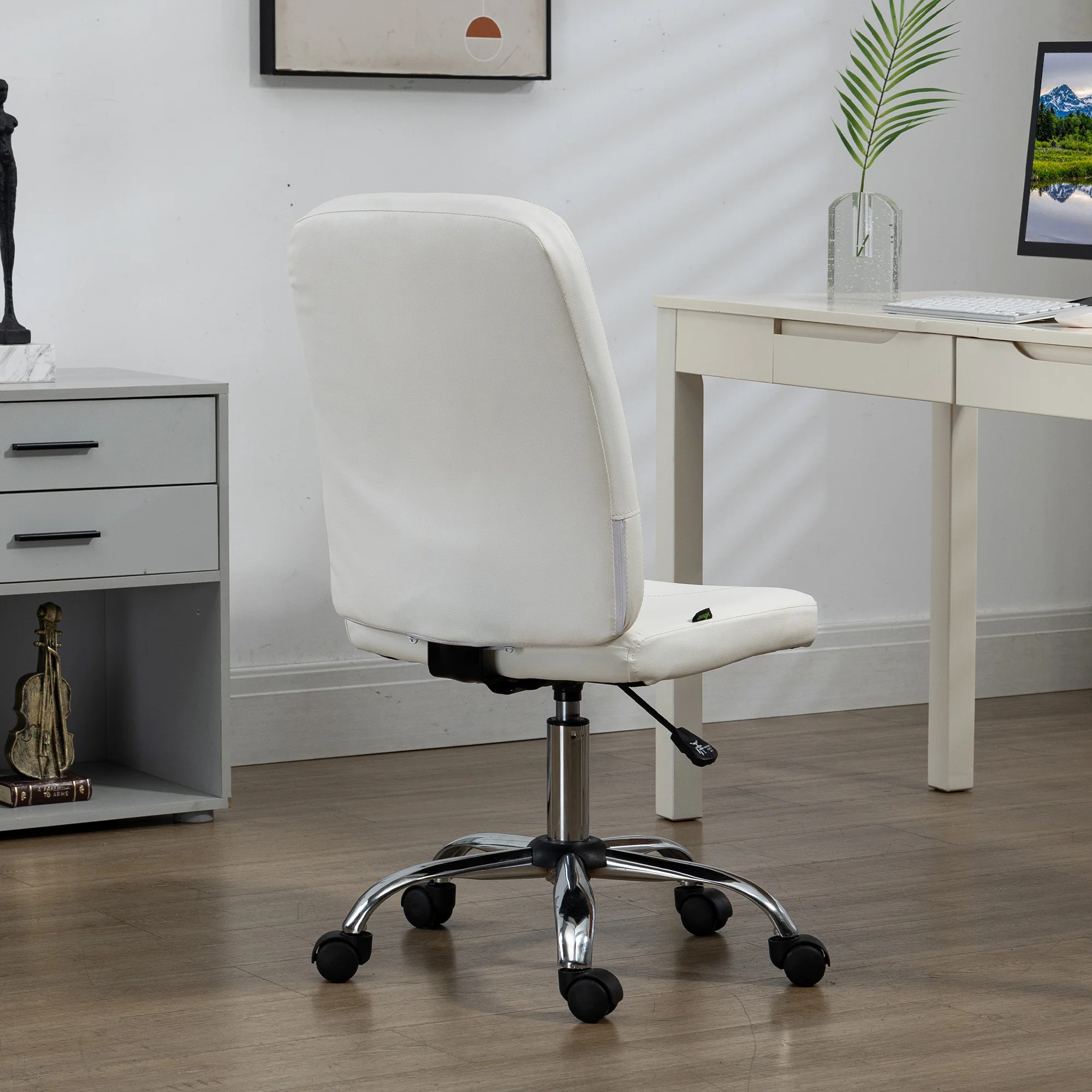 Vinsetto Curved Back Home Office Chair With Adjustable Height - White/Pink - Image 8