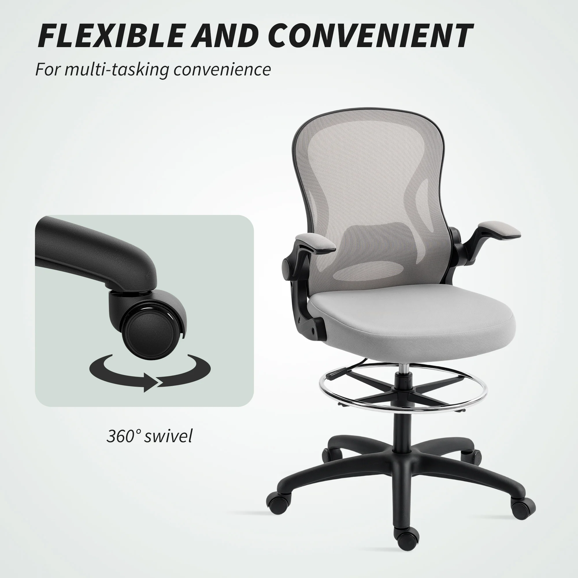 Vinsetto Draughtsman Chair Mesh Chair W/ Adjustable Footrest - Image 8