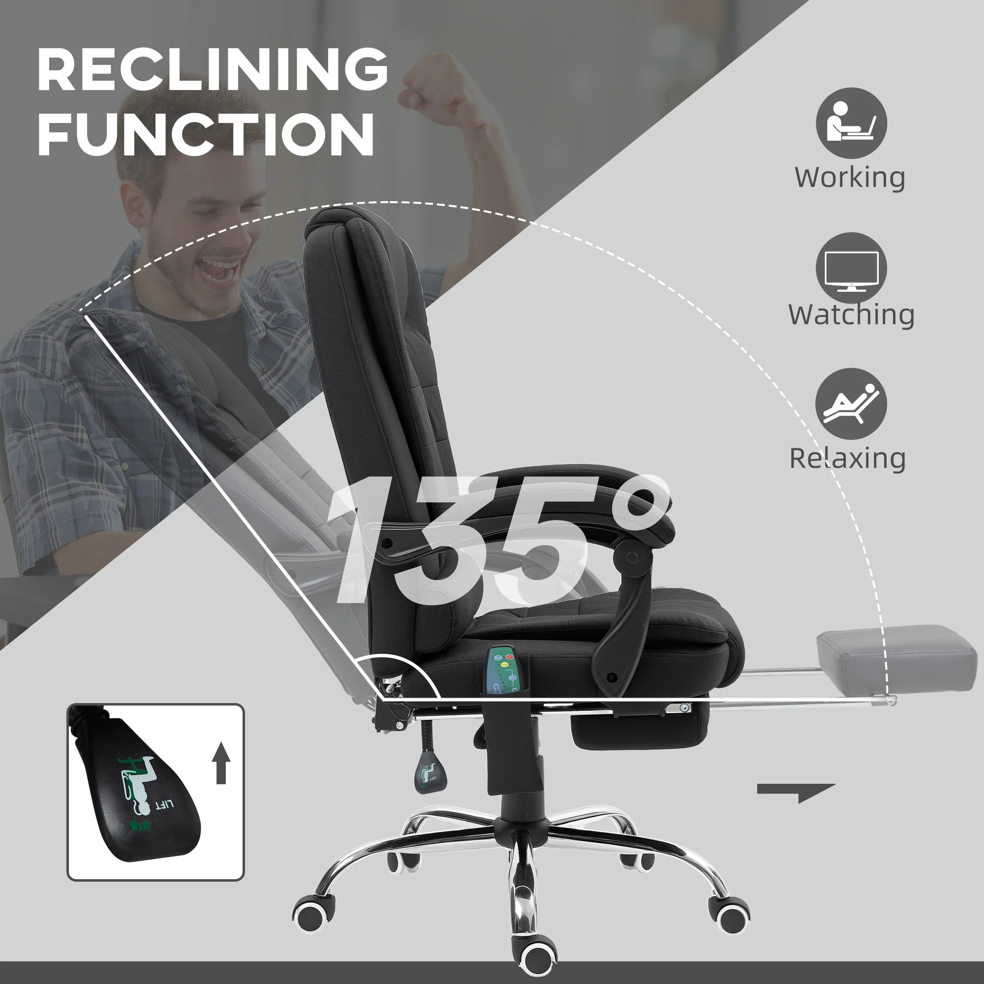 Vinsetto Ergonomic Heated 6 Points Vibration Massage Office Chair - Image 13