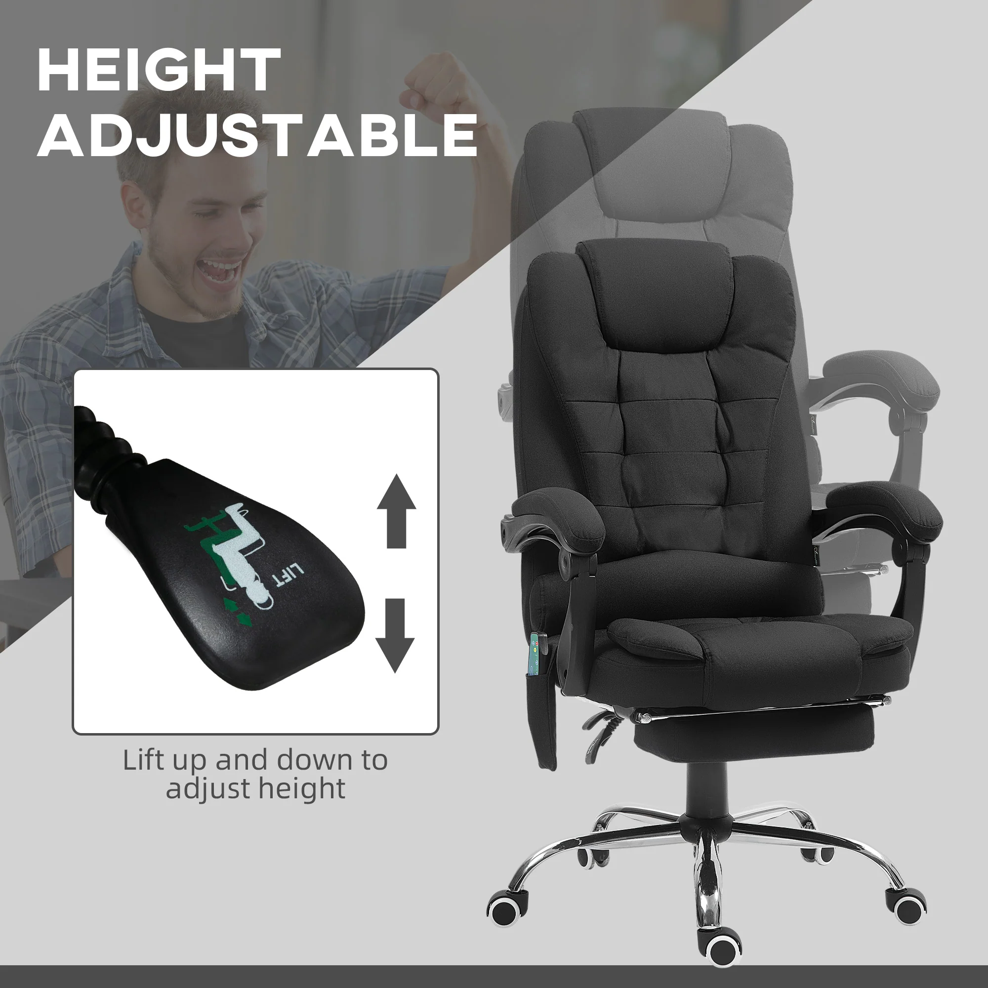 Vinsetto Ergonomic Heated 6 Points Vibration Massage Office Chair - Image 15