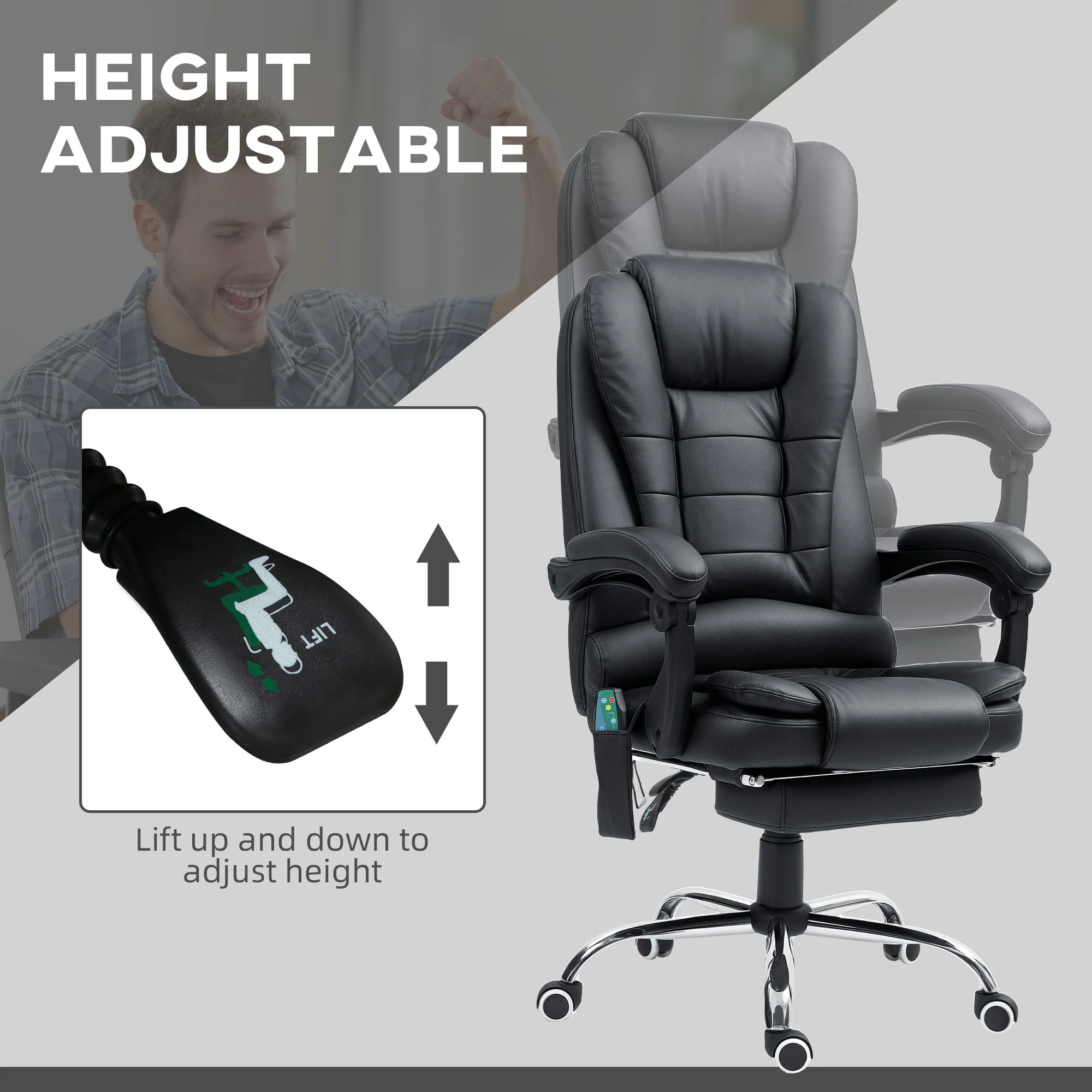 Vinsetto Ergonomic Heated 6 Points Vibration Massage Office Chair - Image 6