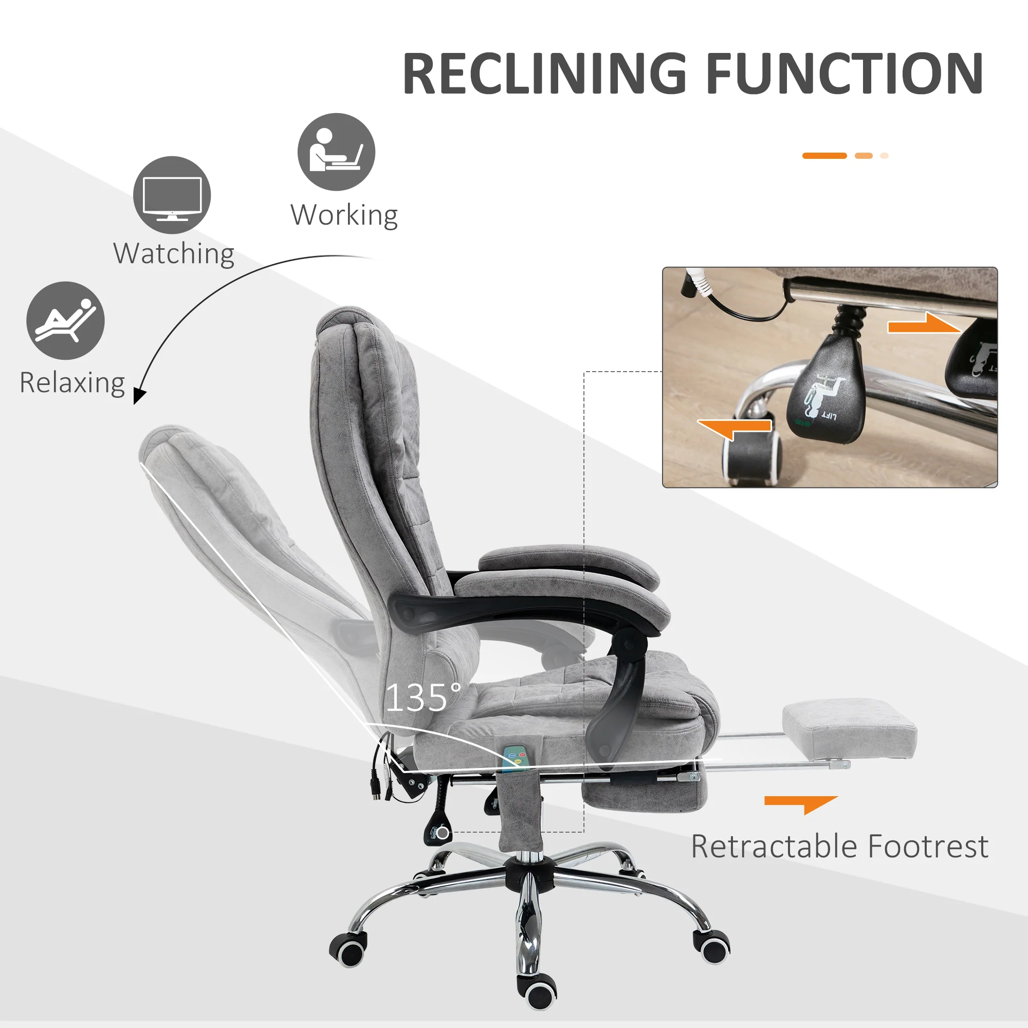 Vinsetto Ergonomic Heated 6 Points Vibration Massage Office Chair Grey - Image 4