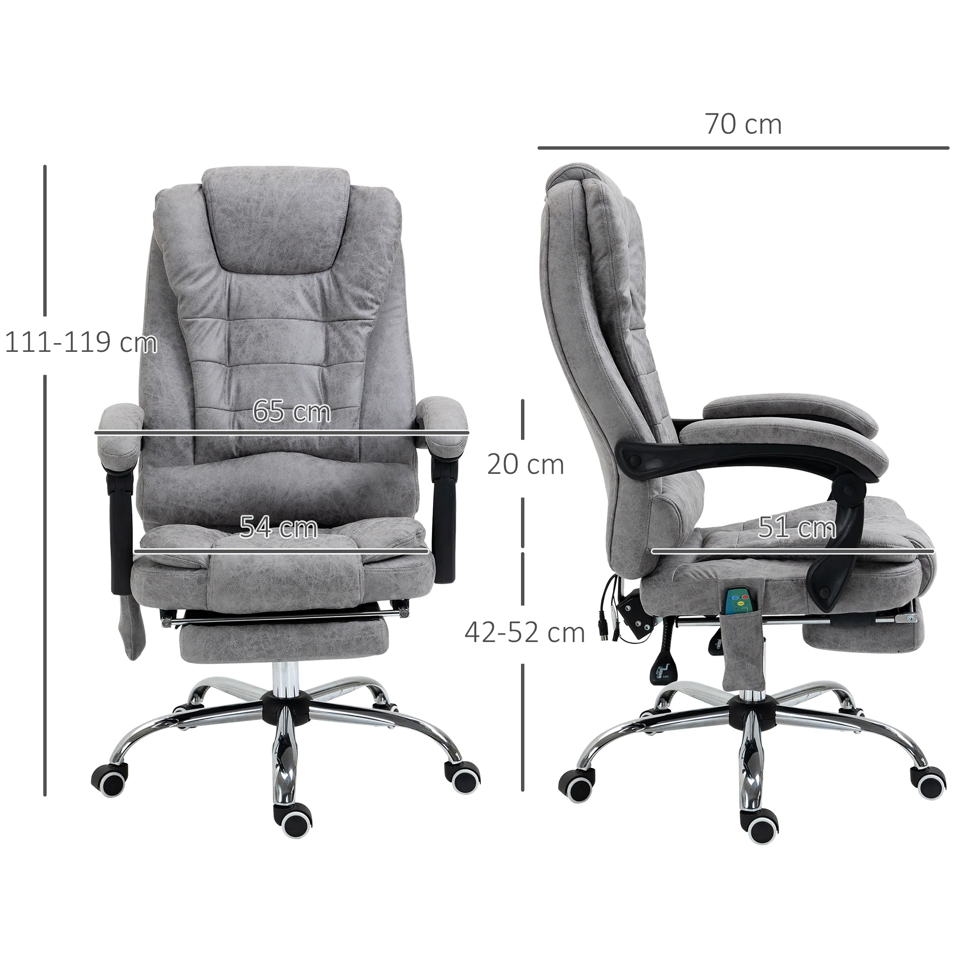 Vinsetto Ergonomic Heated 6 Points Vibration Massage Office Chair Grey - Image 5