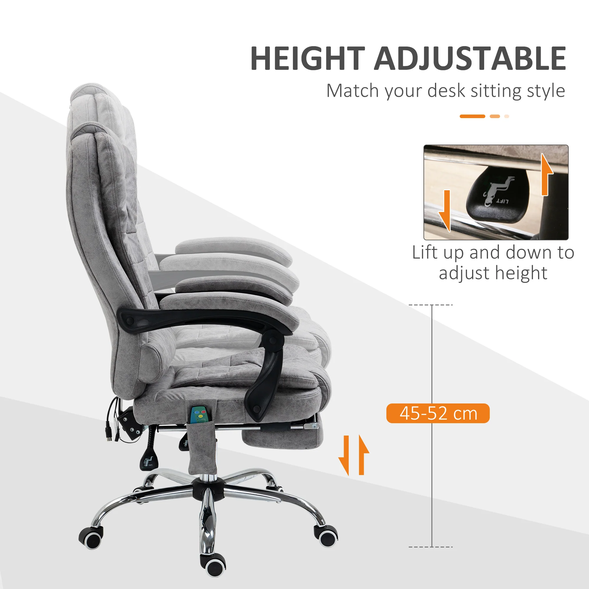 Vinsetto Ergonomic Heated 6 Points Vibration Massage Office Chair Grey - Image 6