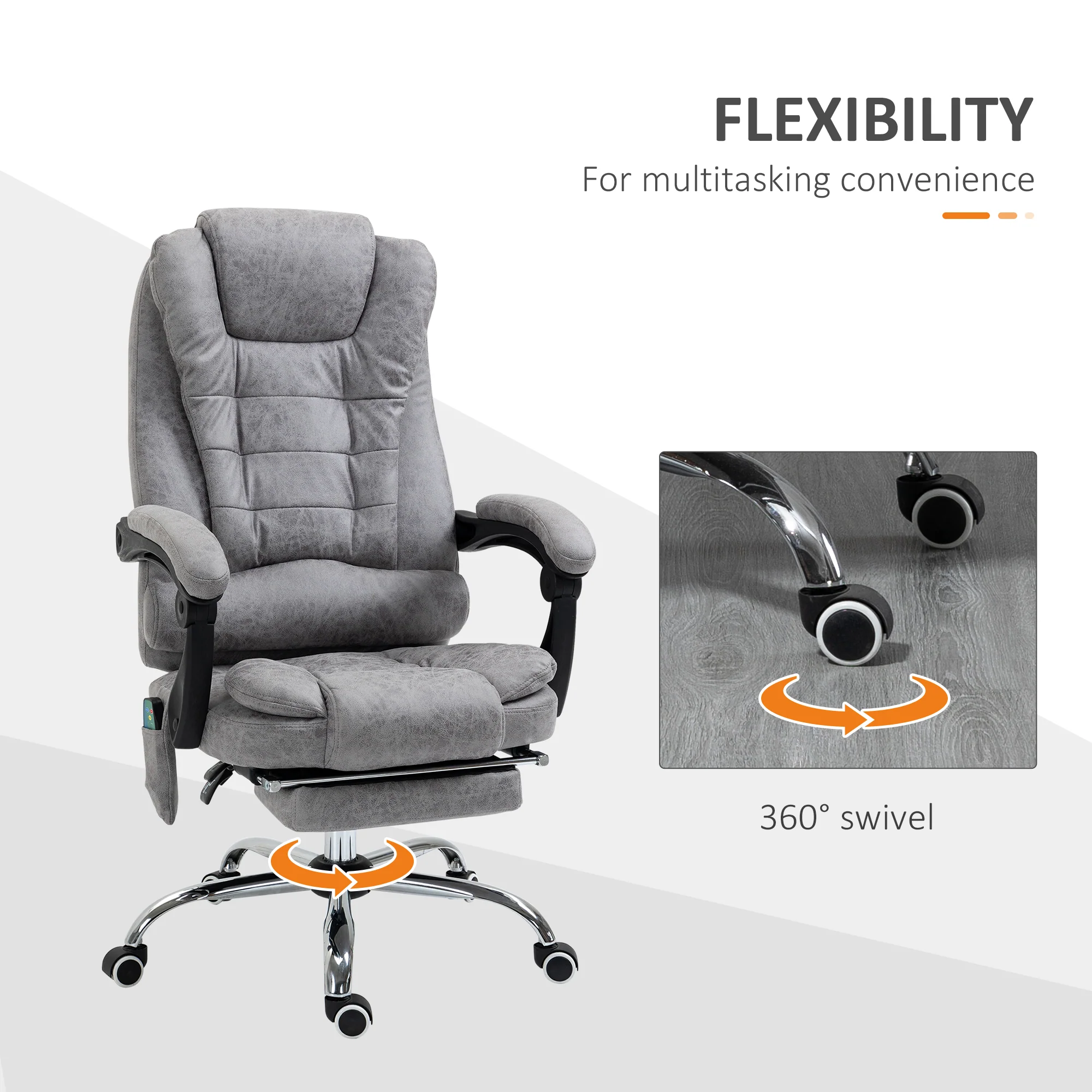 Vinsetto Ergonomic Heated 6 Points Vibration Massage Office Chair Grey - Image 7