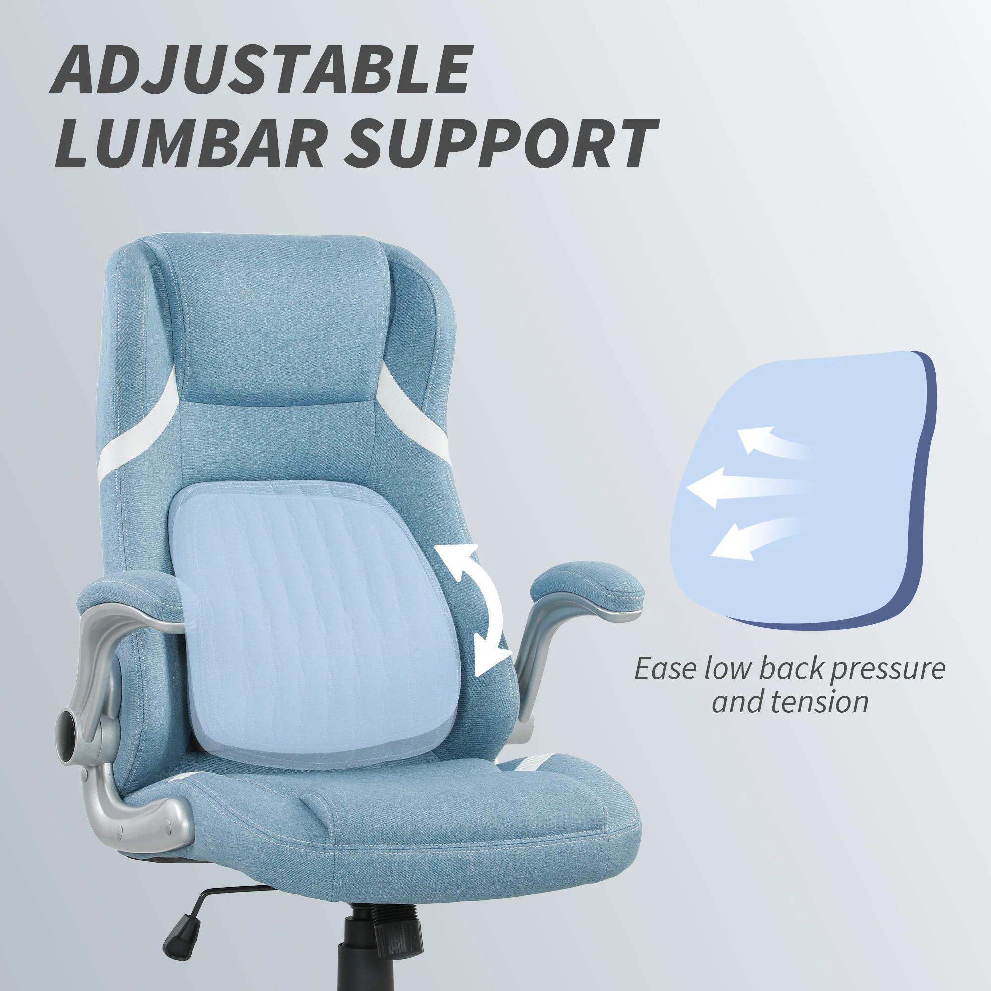 Vinsetto Fabric Office Desk Chair W/ Adjustable Height Tilt Function - Image 24