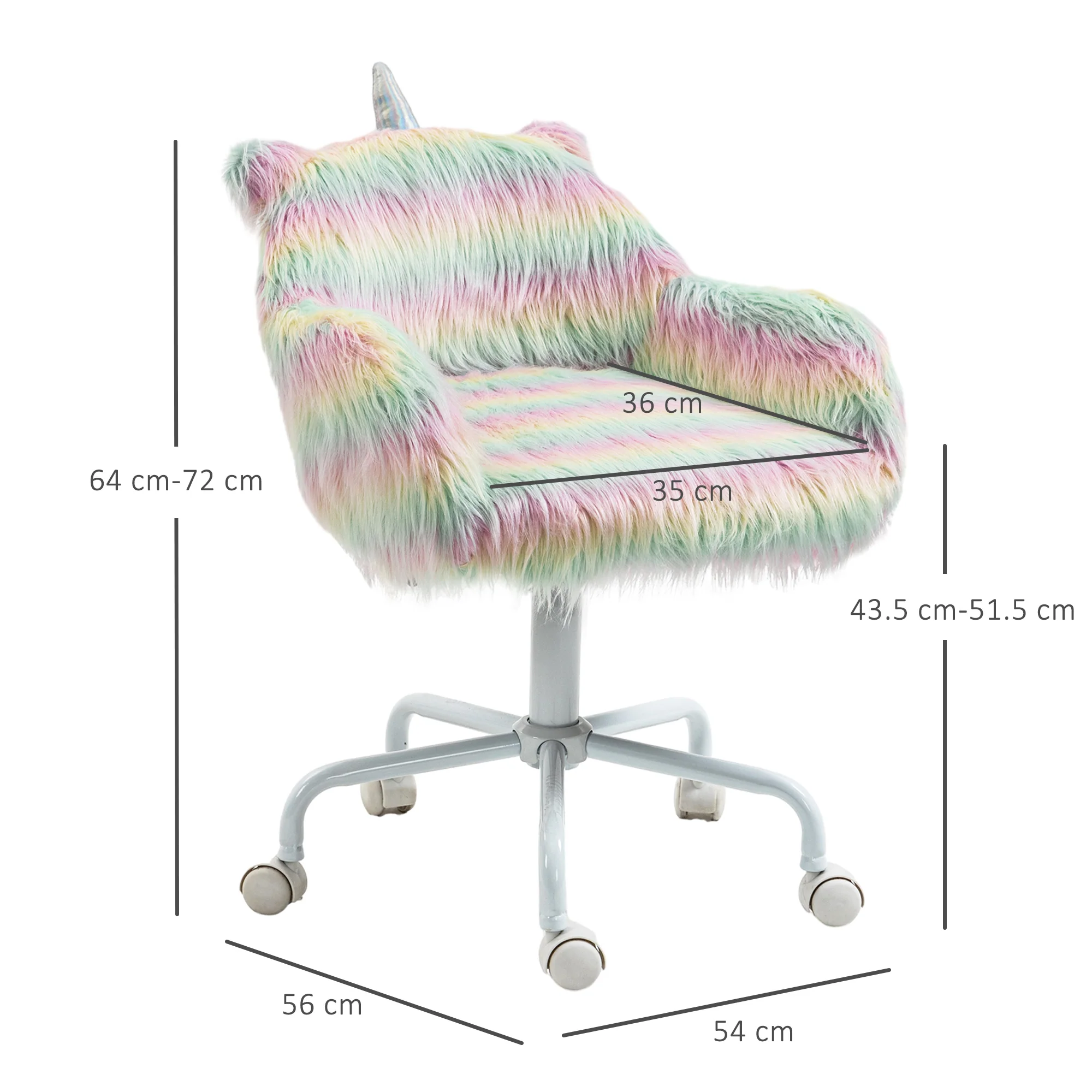 Vinsetto Faux Fur Unicorn Desk Chair Fluffy Home Office Chair with Armrests - Image 5