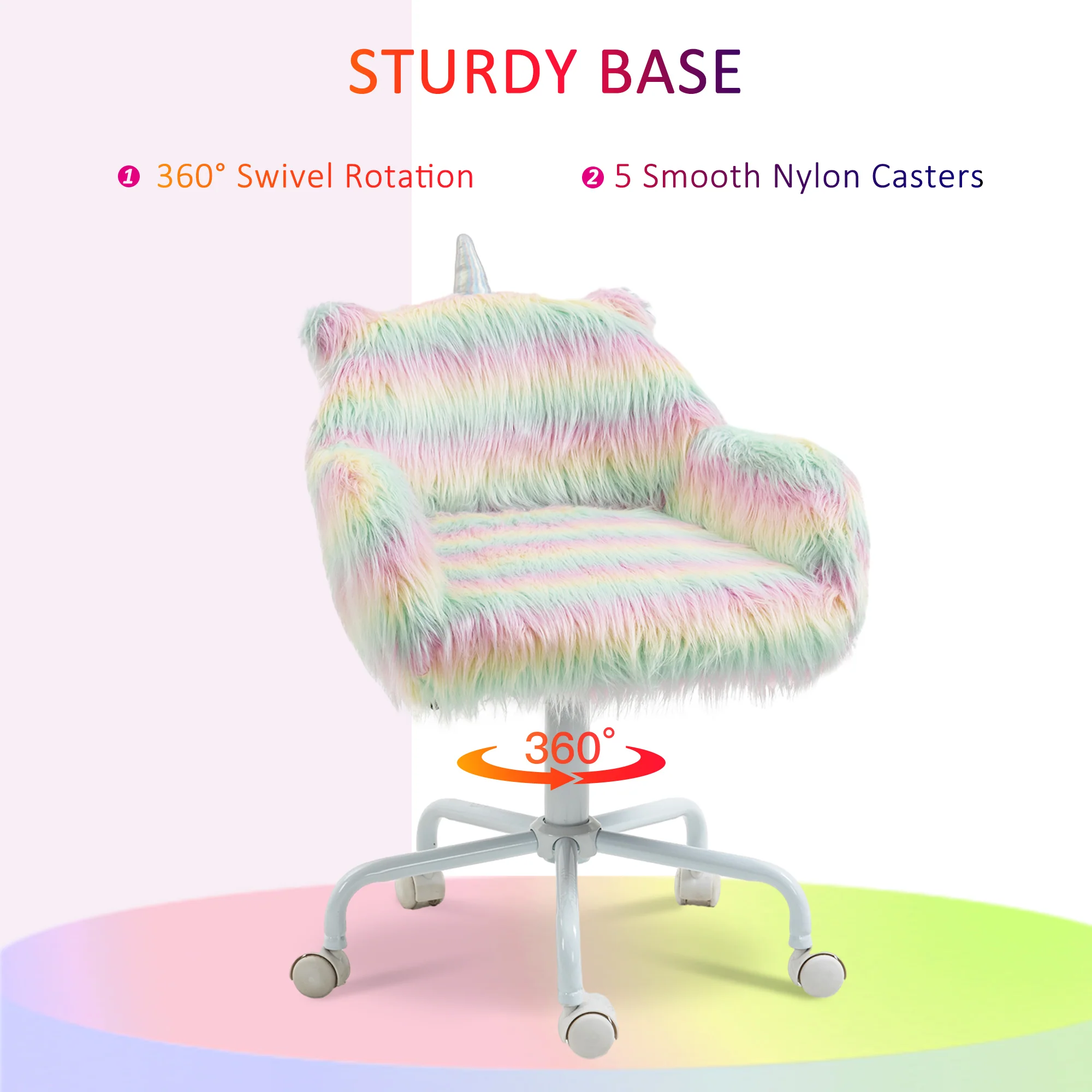 Vinsetto Faux Fur Unicorn Desk Chair Fluffy Home Office Chair with Armrests - Image 6