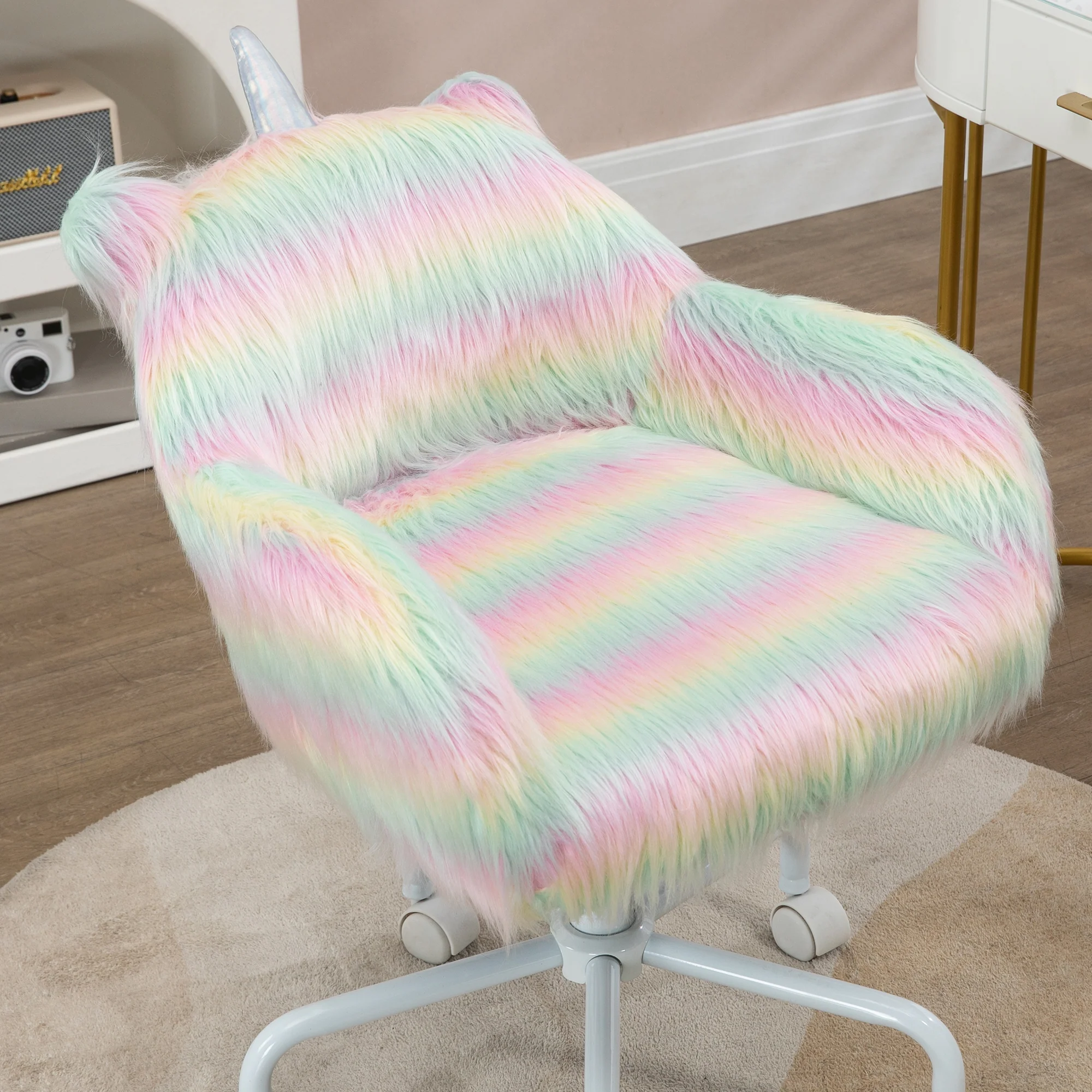 Vinsetto Faux Fur Unicorn Desk Chair Fluffy Home Office Chair with Armrests - Image 7