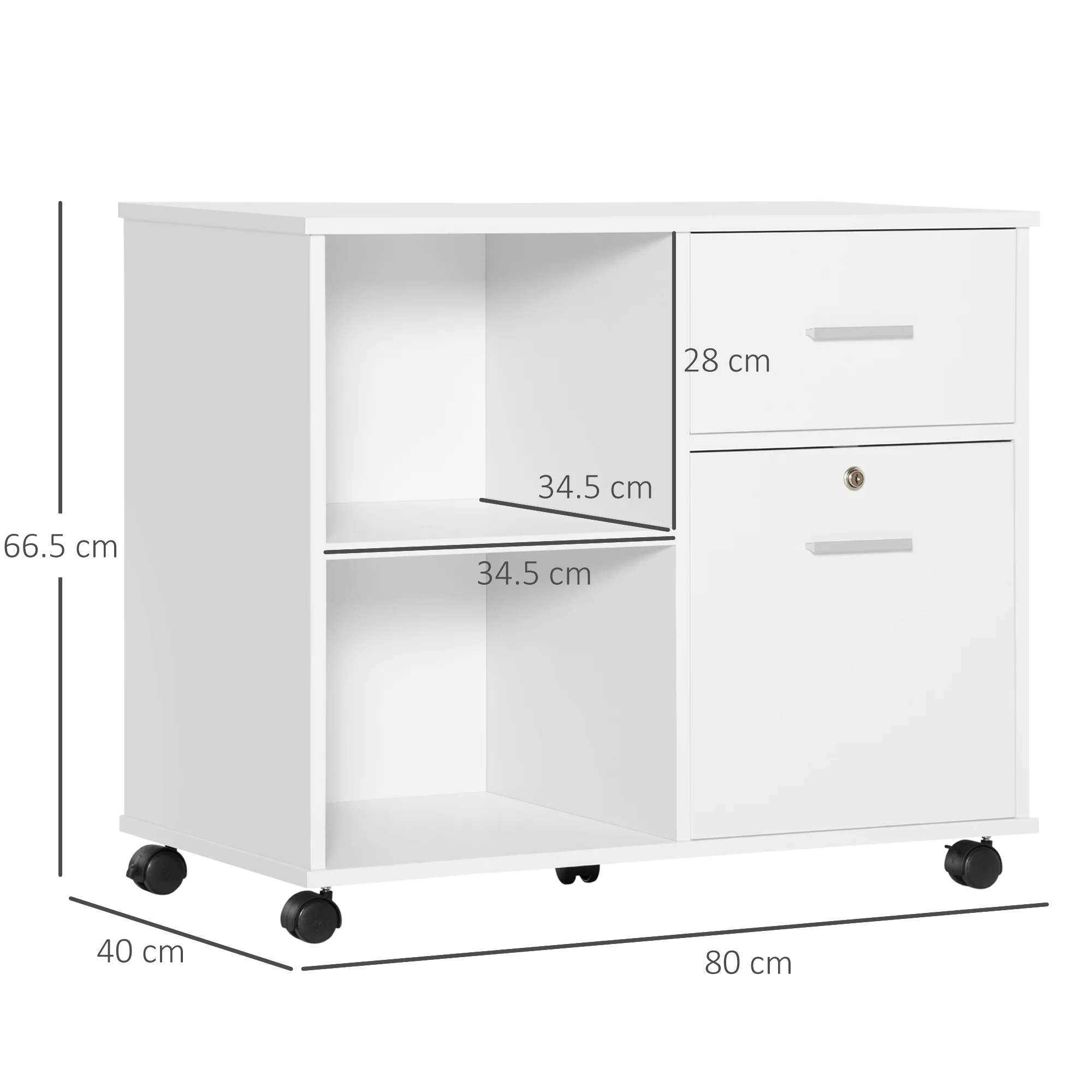 Vinsetto Filing Cabinet Mobile Printer Stand W/ Drawer for A4 Size Files, White - Image 5