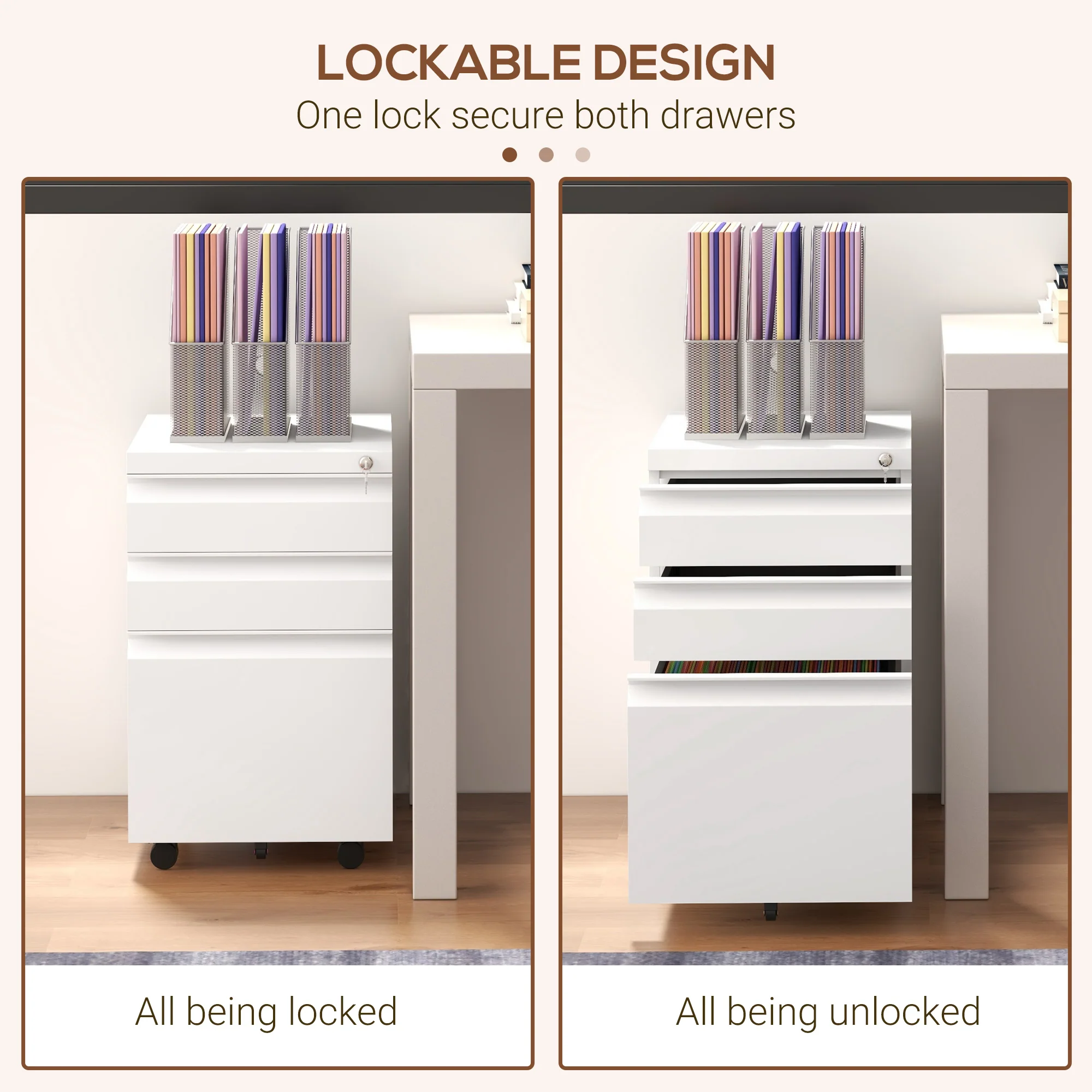 Vinsetto Filing Cabinet With Lock And Hanging Bar For Letter A4 Legal, White - Image 6