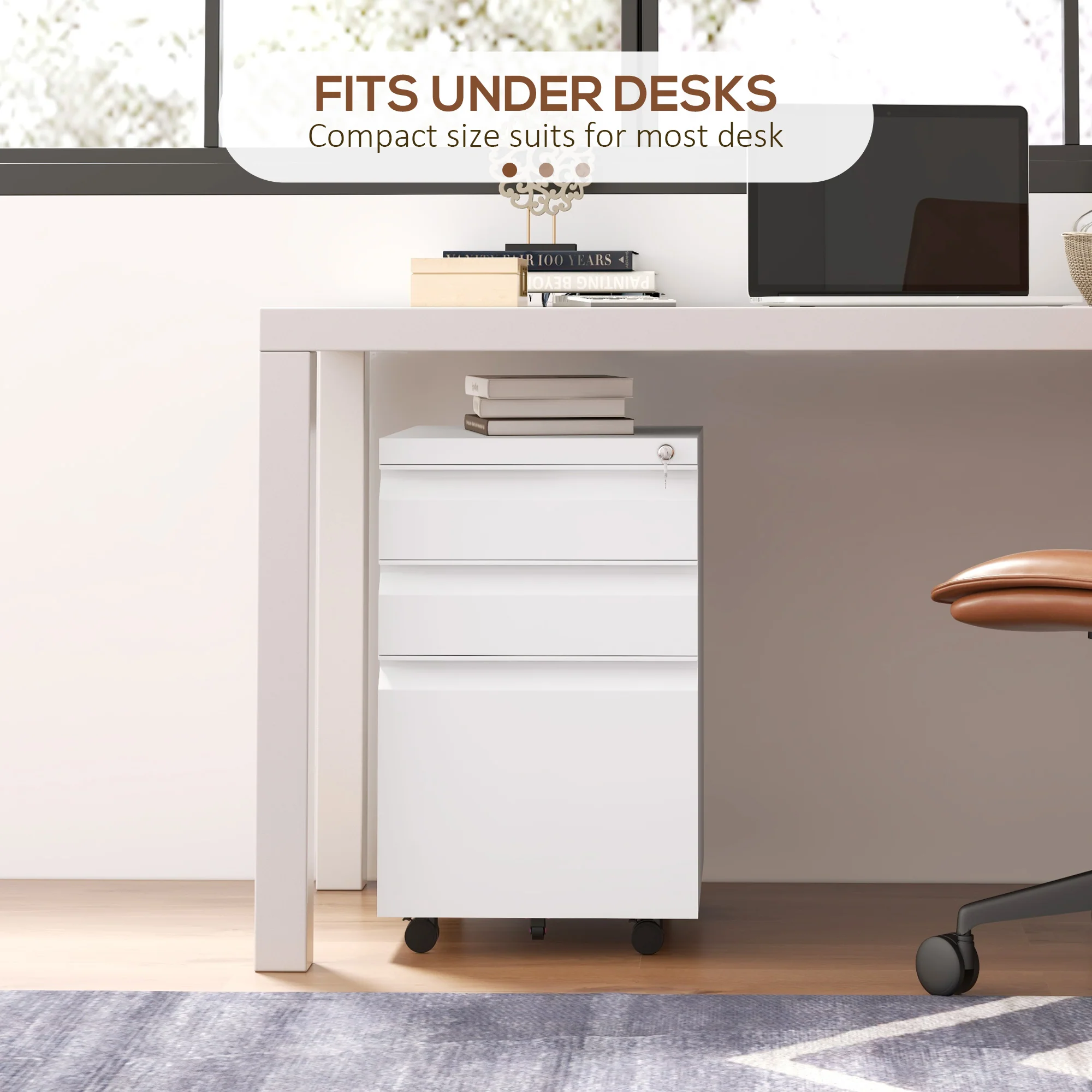 Vinsetto Filing Cabinet With Lock And Hanging Bar For Letter A4 Legal, White - Image 8