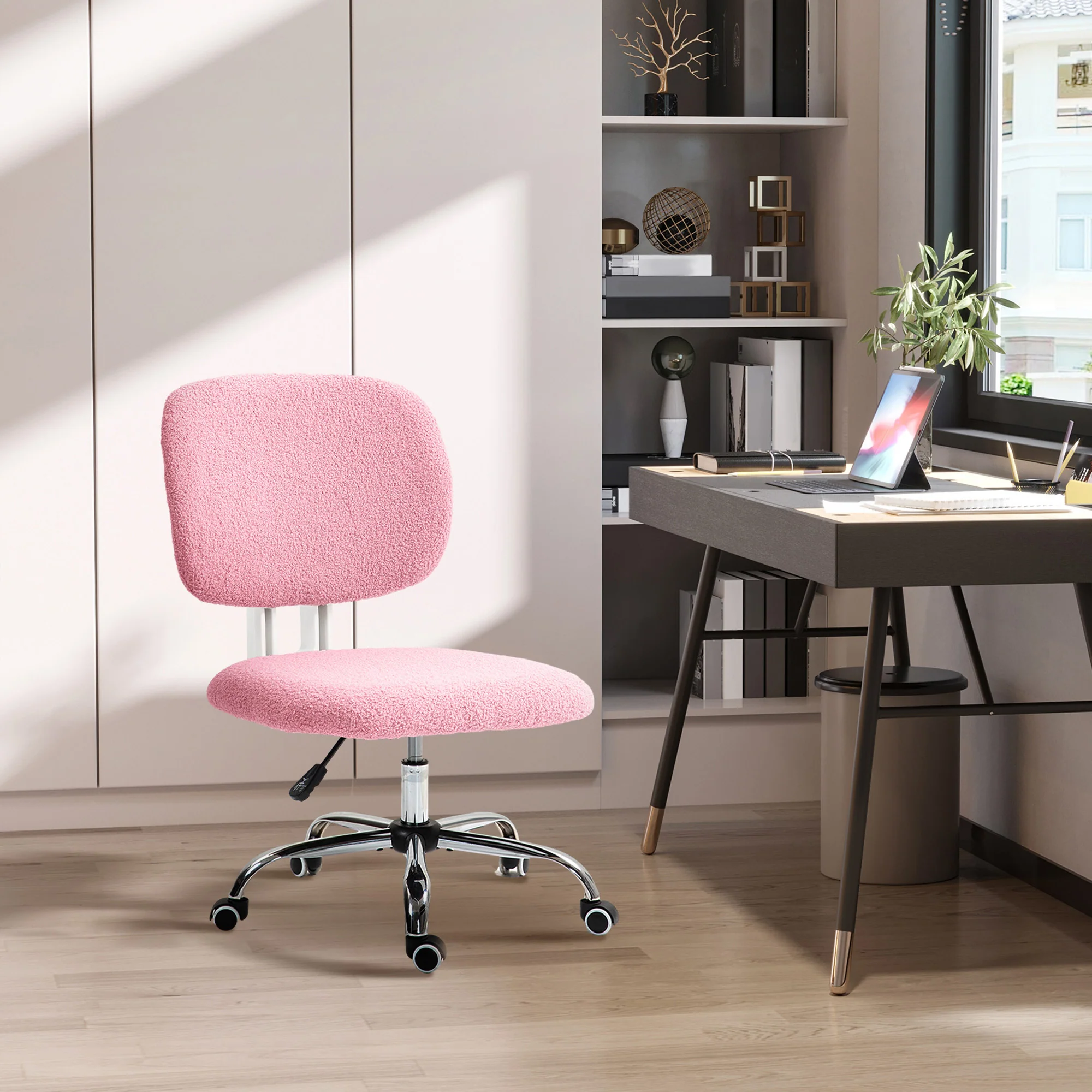 Vinsetto Fluffy Home Office Chair With Adjustable Height, Armless, Pink - Image 2