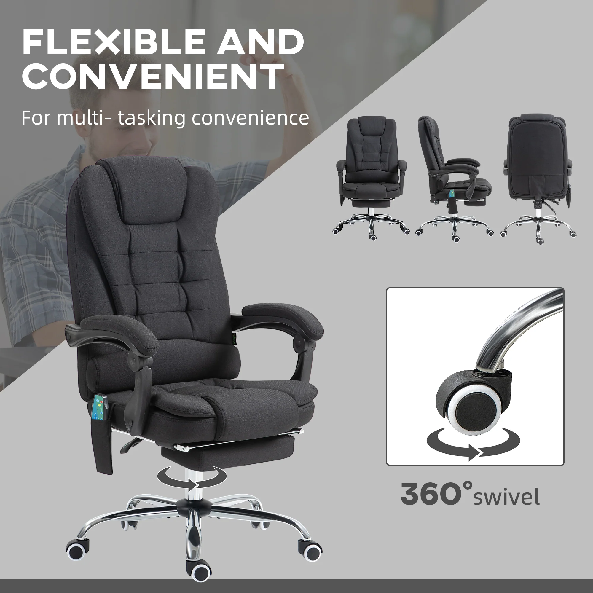 Vinsetto Heated Vibration Massage Office Chair With Footrest,Black - Image 7