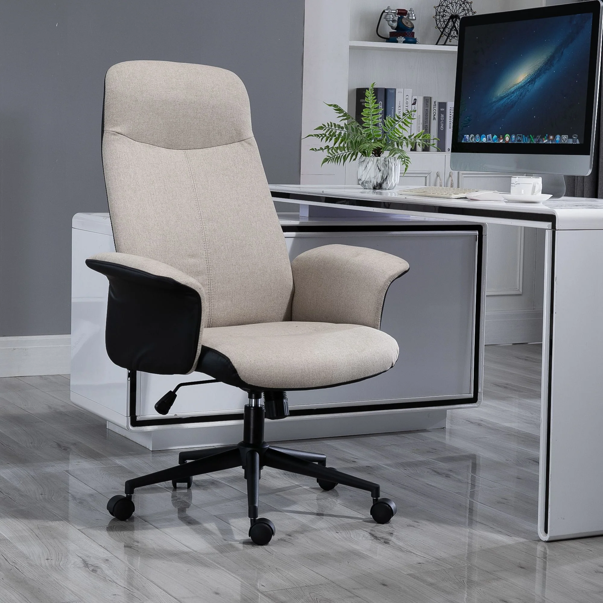 Vinsetto High-Back Office Chair Computer Desk Chair With Tilt Function Beige - Image 2