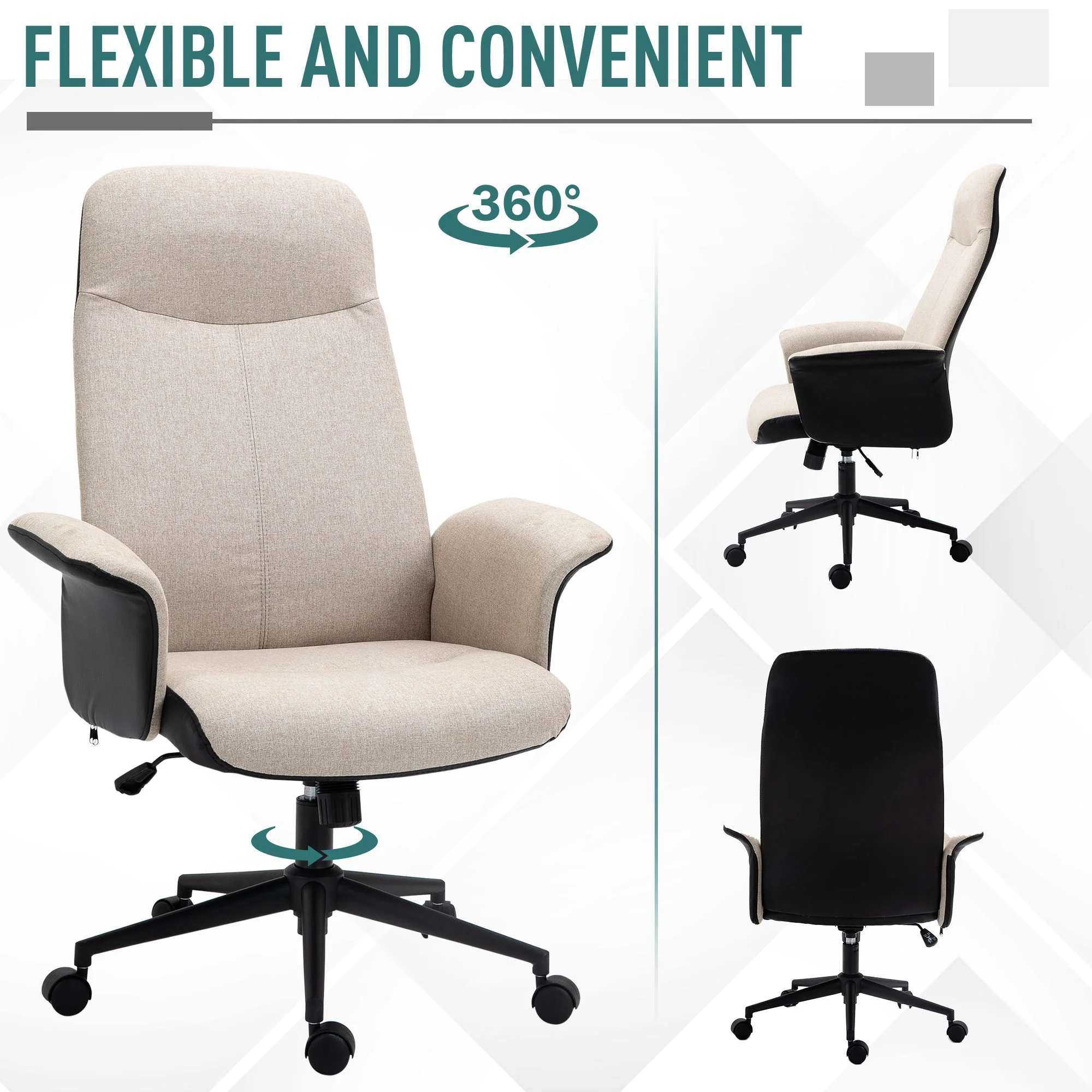 Vinsetto High-Back Office Chair Computer Desk Chair With Tilt Function Beige - Image 4
