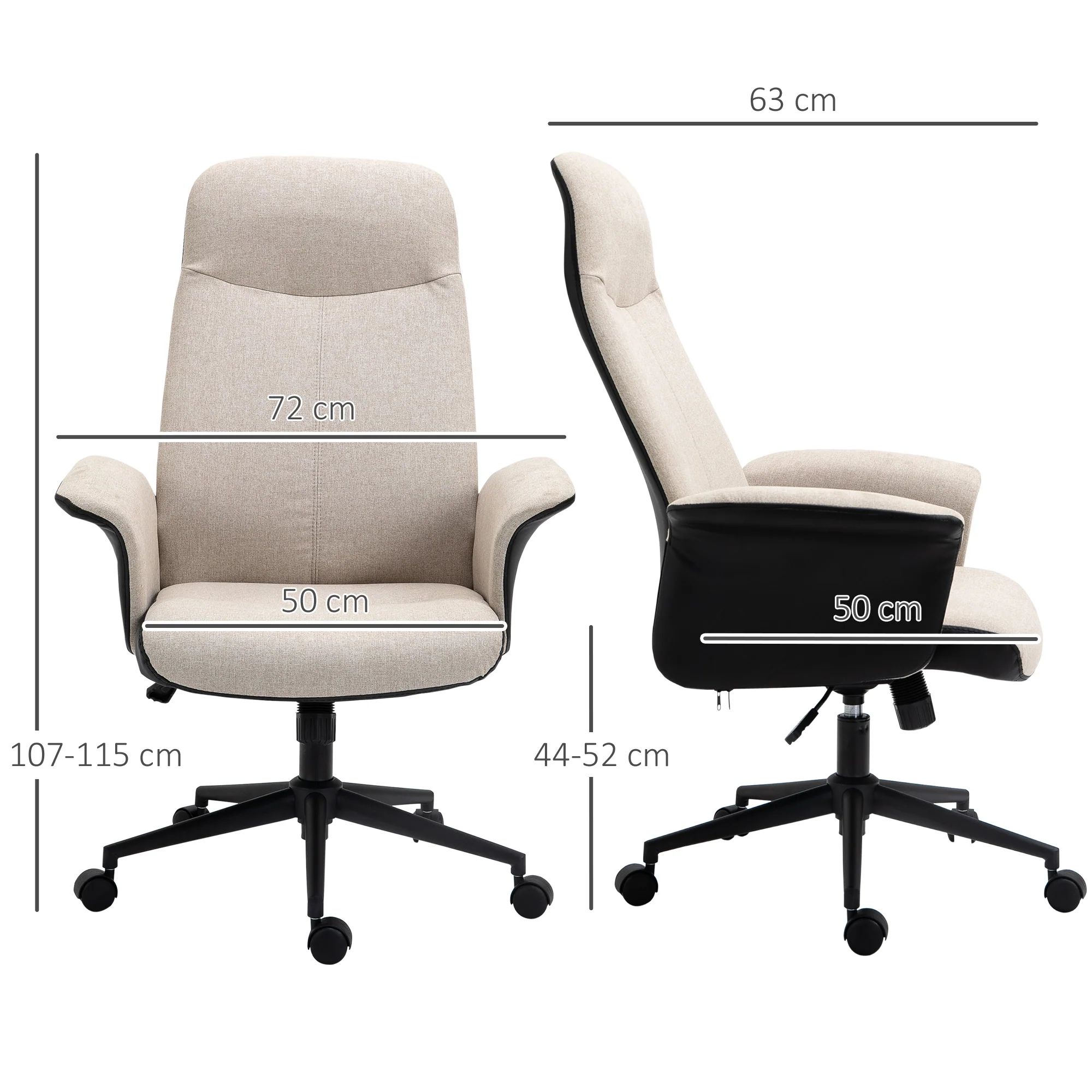 Vinsetto High-Back Office Chair Computer Desk Chair With Tilt Function Beige - Image 5