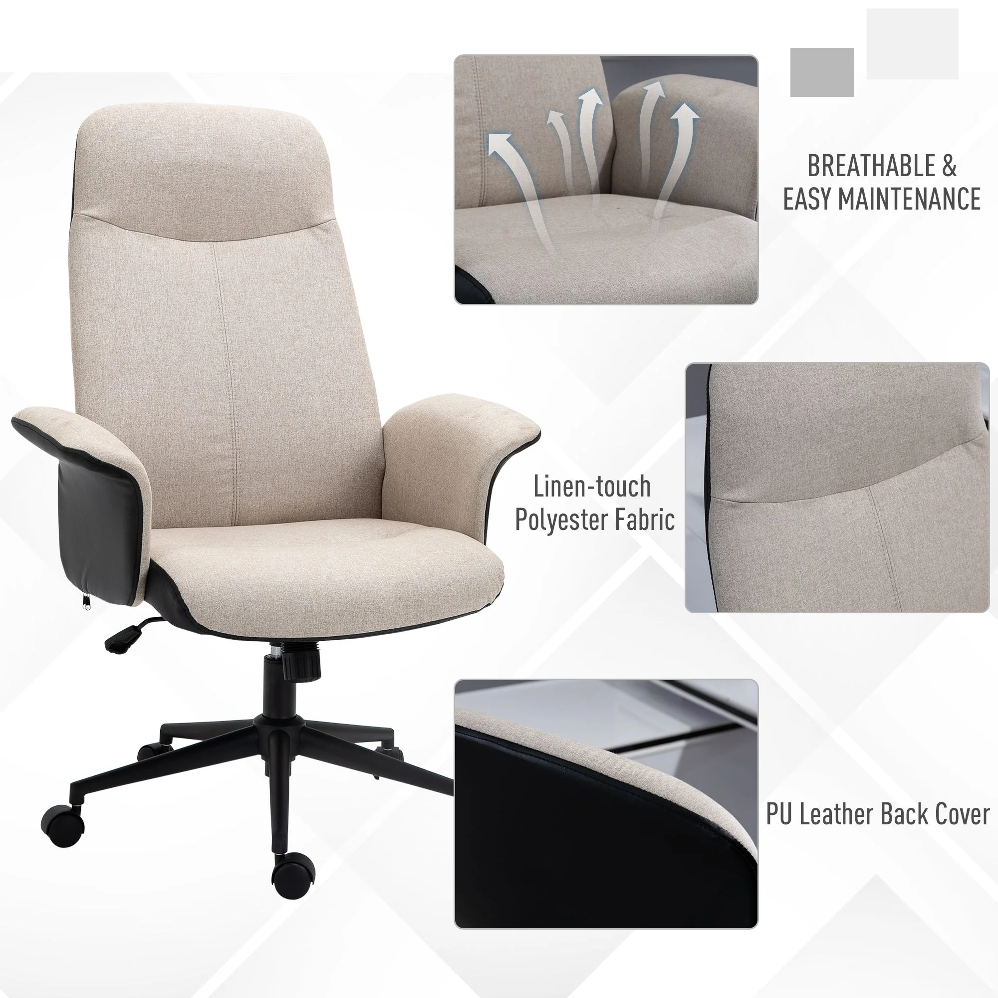 Vinsetto High-Back Office Chair Computer Desk Chair With Tilt Function Beige - Image 6