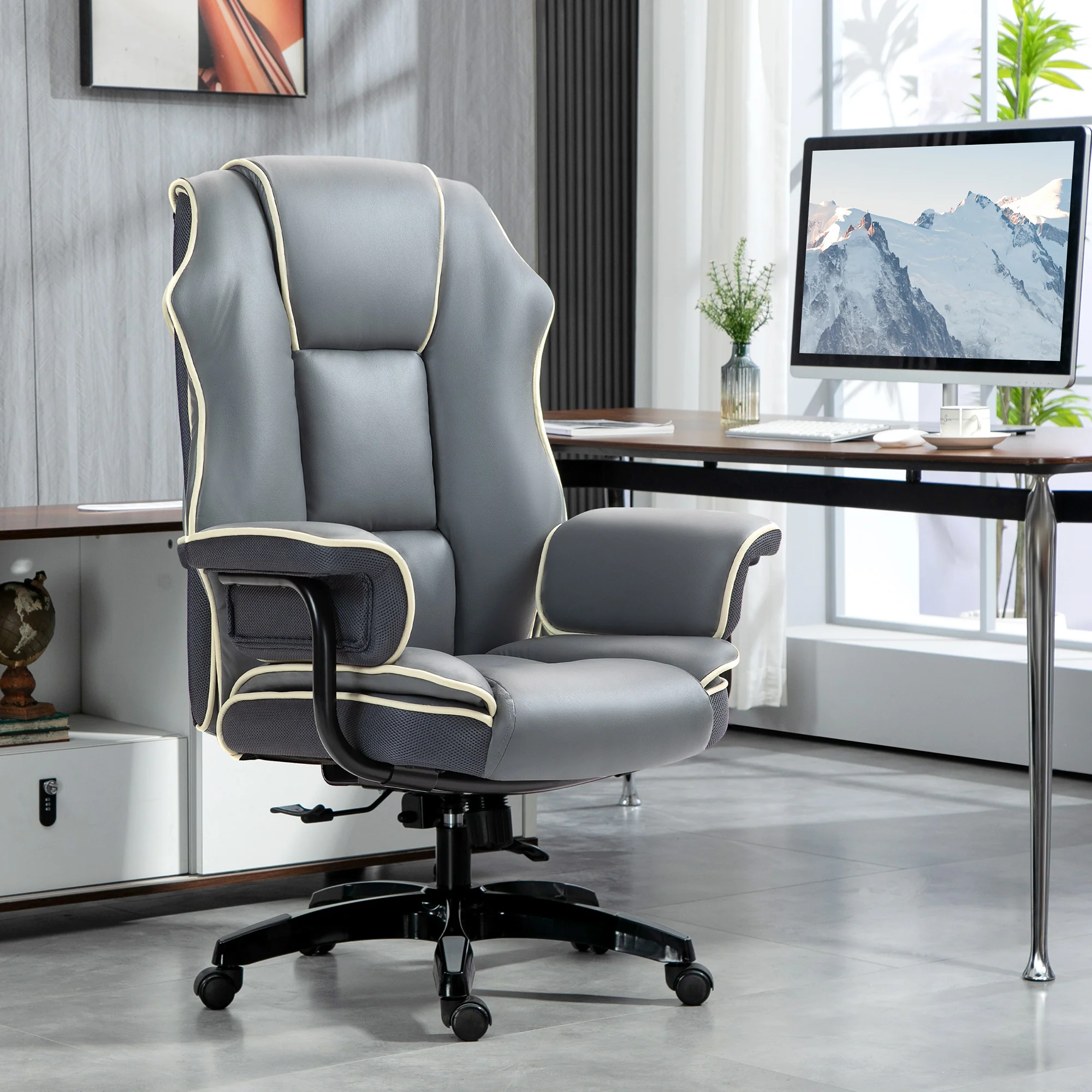 Vinsetto High Back Office Chair With Height Adjustable, Reclining, Grey - Image 2