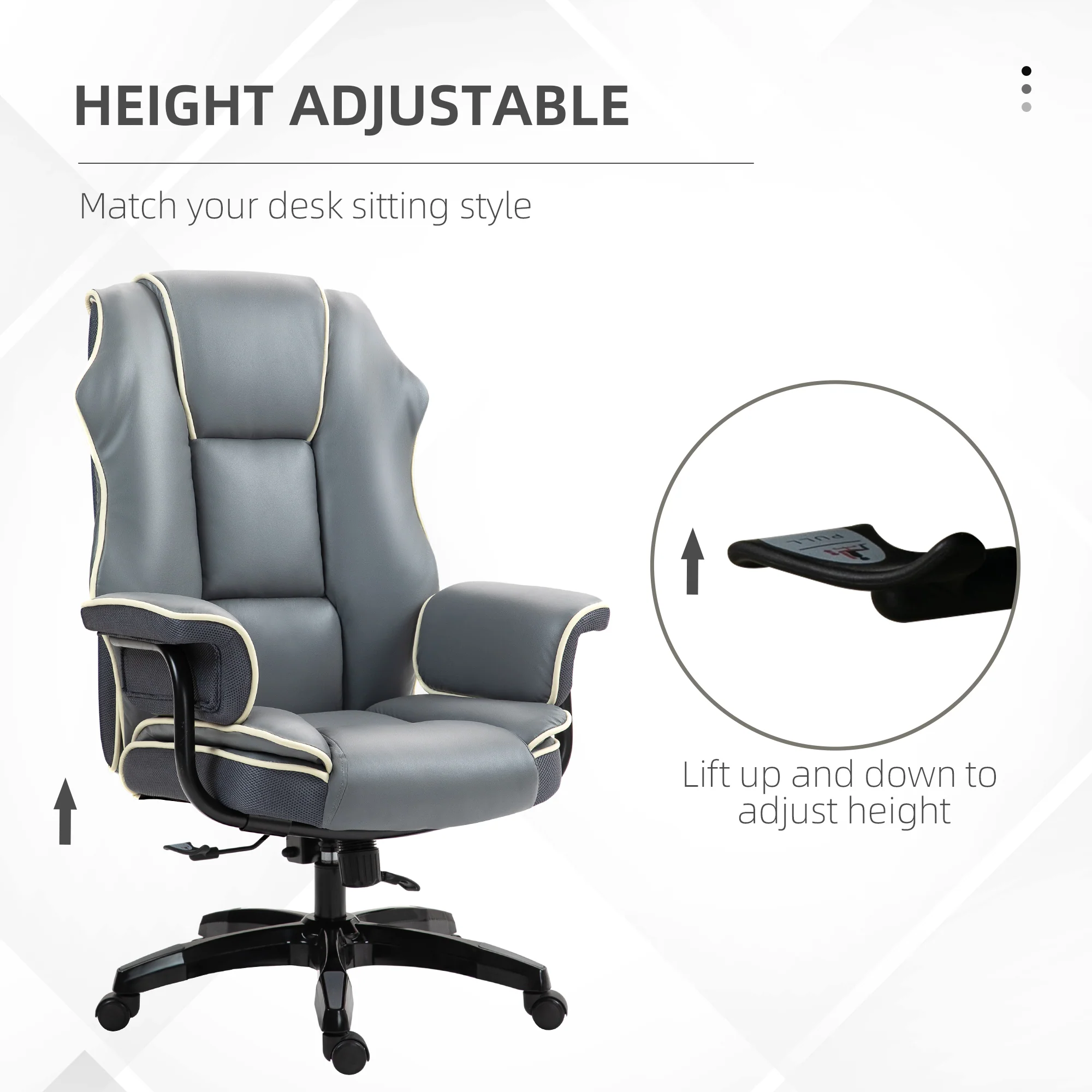 Vinsetto High Back Office Chair With Height Adjustable, Reclining, Grey - Image 3