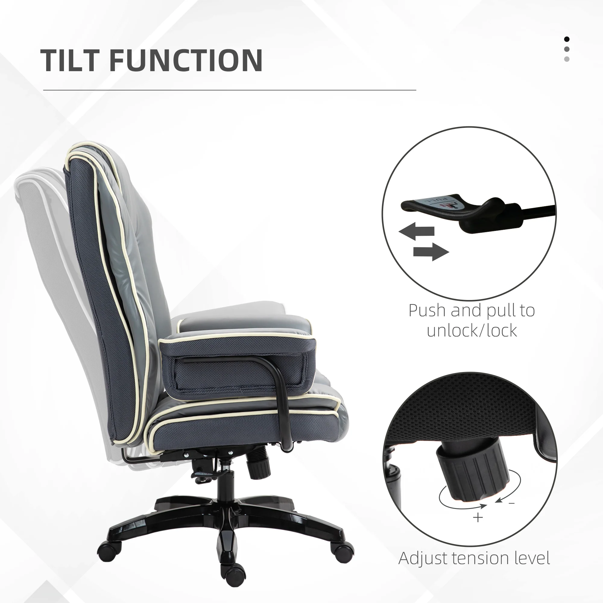 Vinsetto High Back Office Chair With Height Adjustable, Reclining, Grey - Image 6