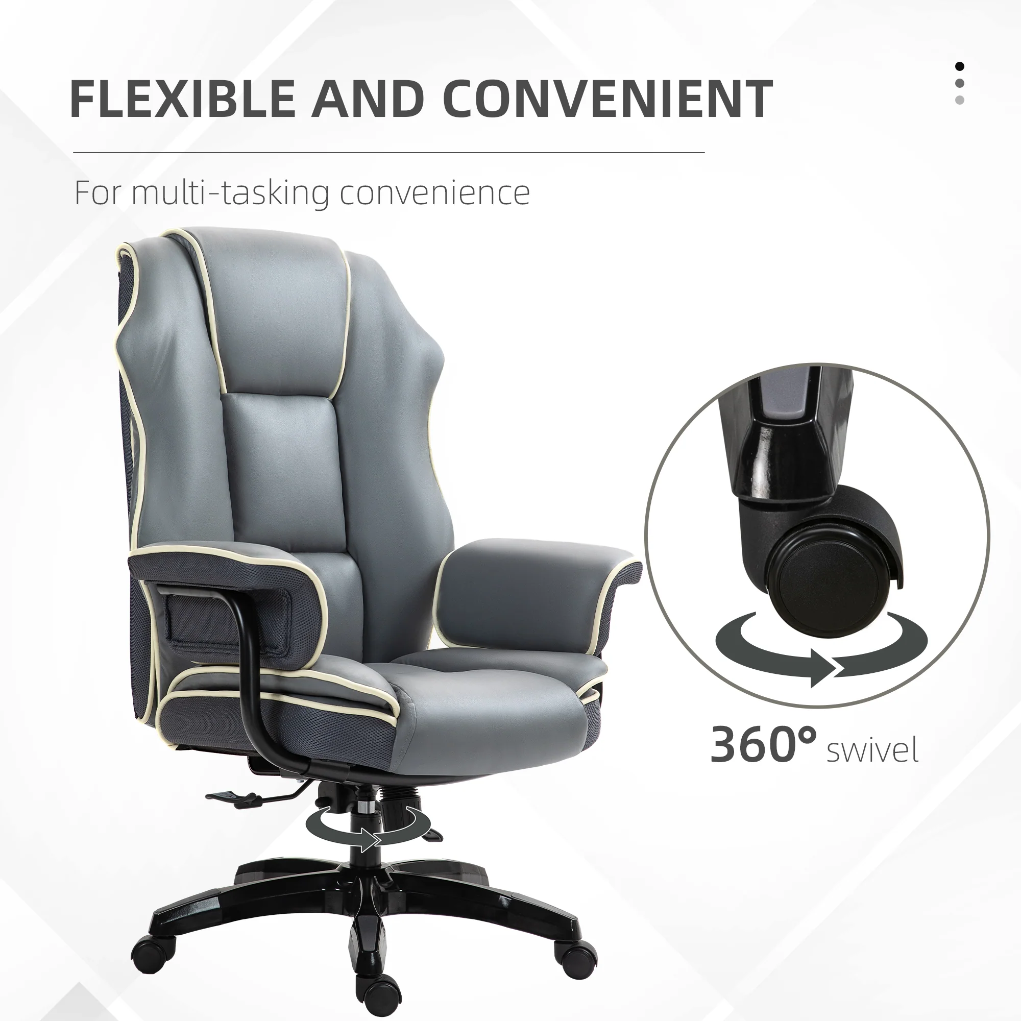 Vinsetto High Back Office Chair With Height Adjustable, Reclining, Grey - Image 7