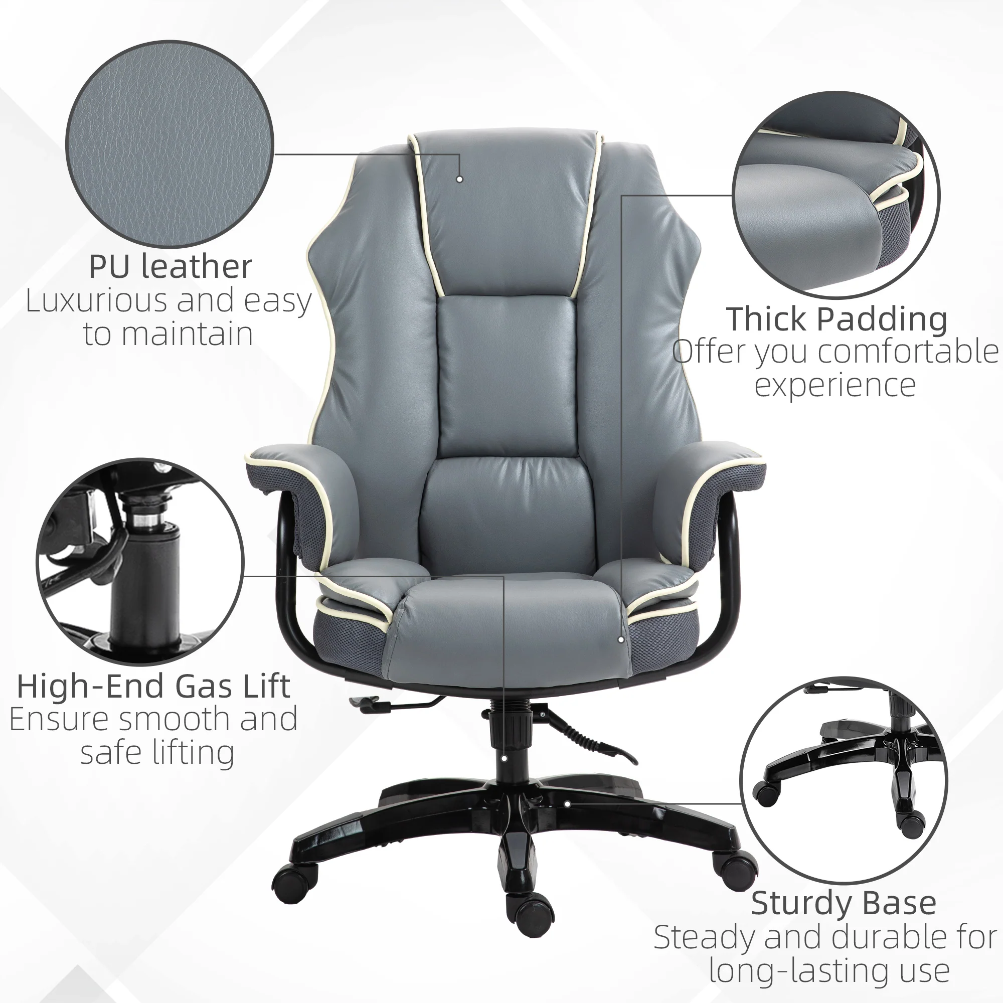 Vinsetto High Back Office Chair With Height Adjustable, Reclining, Grey - Image 8