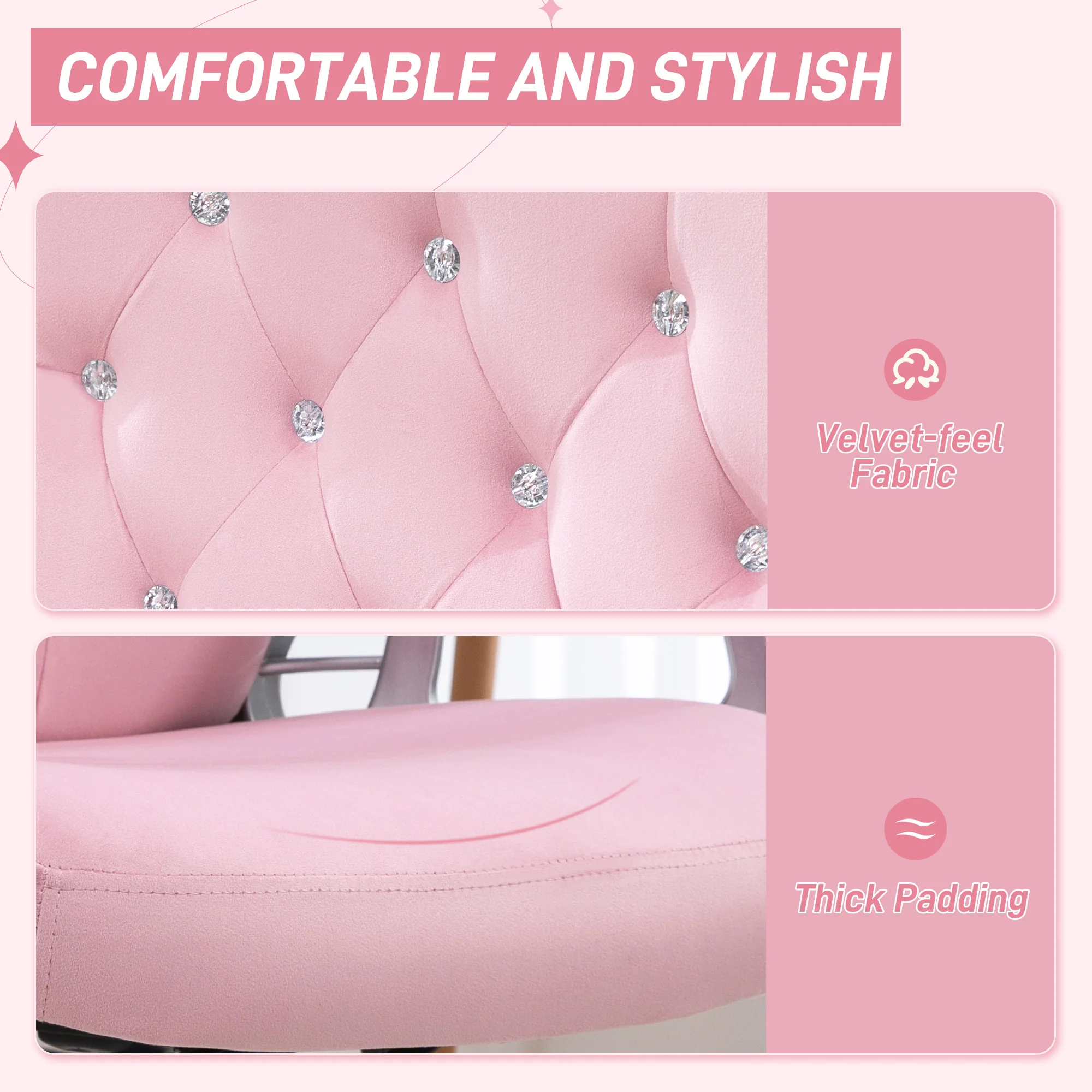 Vinsetto Home Office Chair With Adjustable Height Tilt Function Pink - Image 3