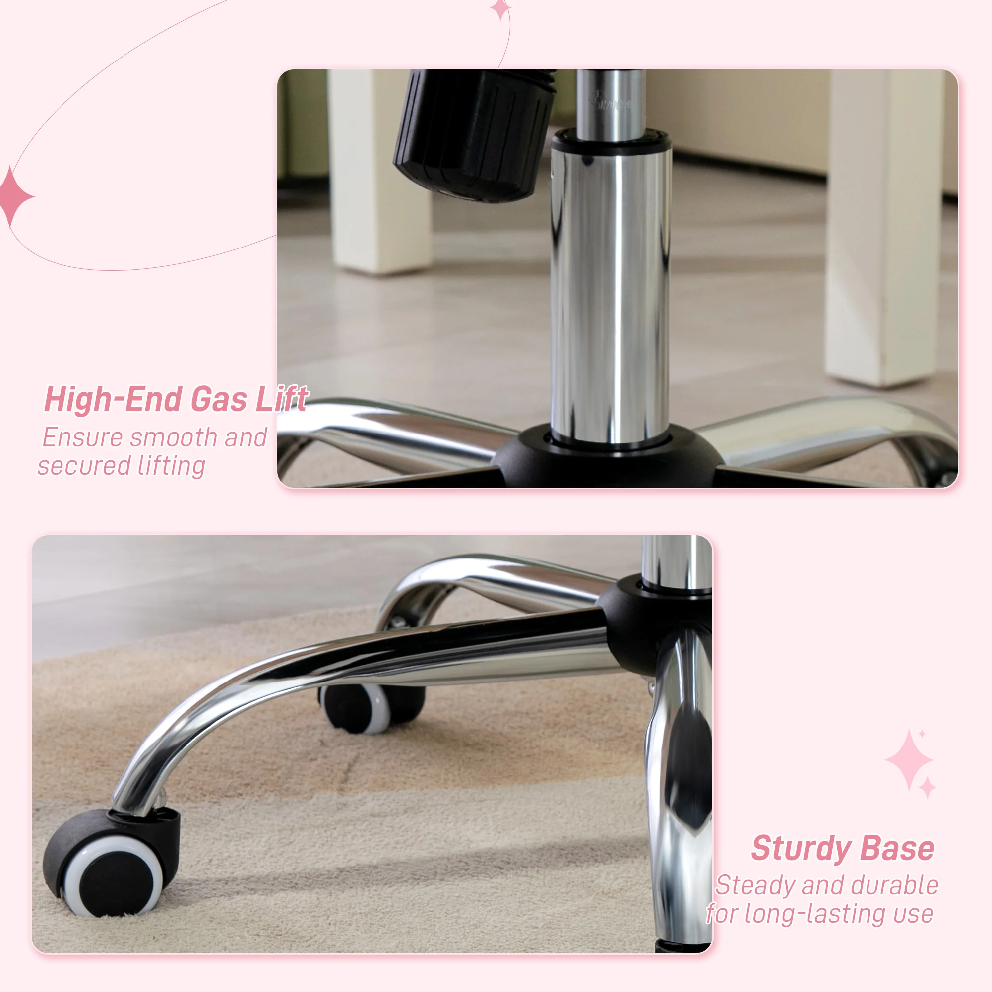 Vinsetto Home Office Chair With Adjustable Height Tilt Function Pink - Image 7